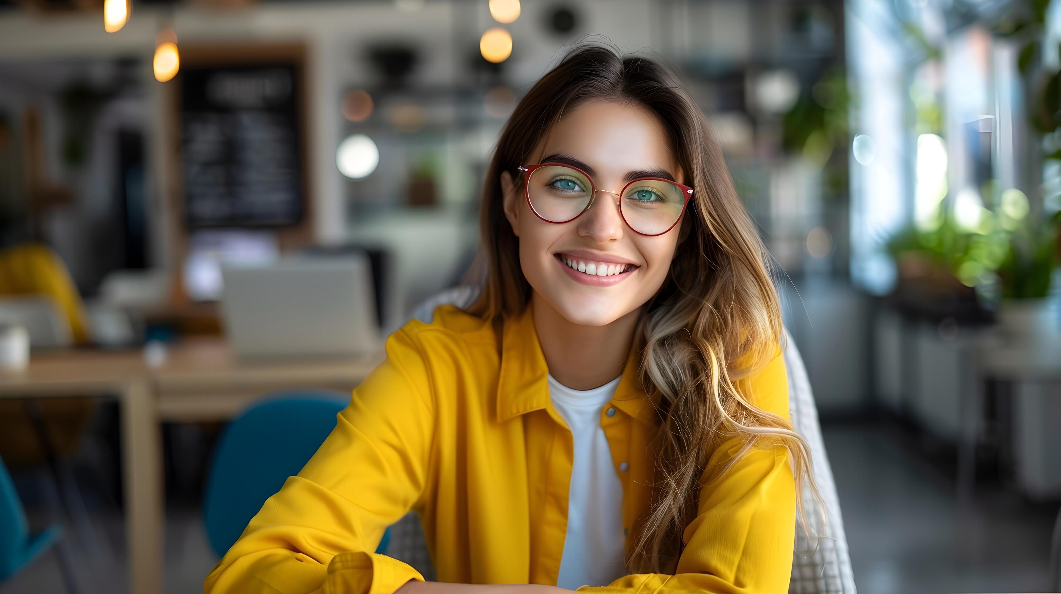 Cheerful Young Female Professional Enjoying Productive Workday in Cozy Coworking Space Stock Free