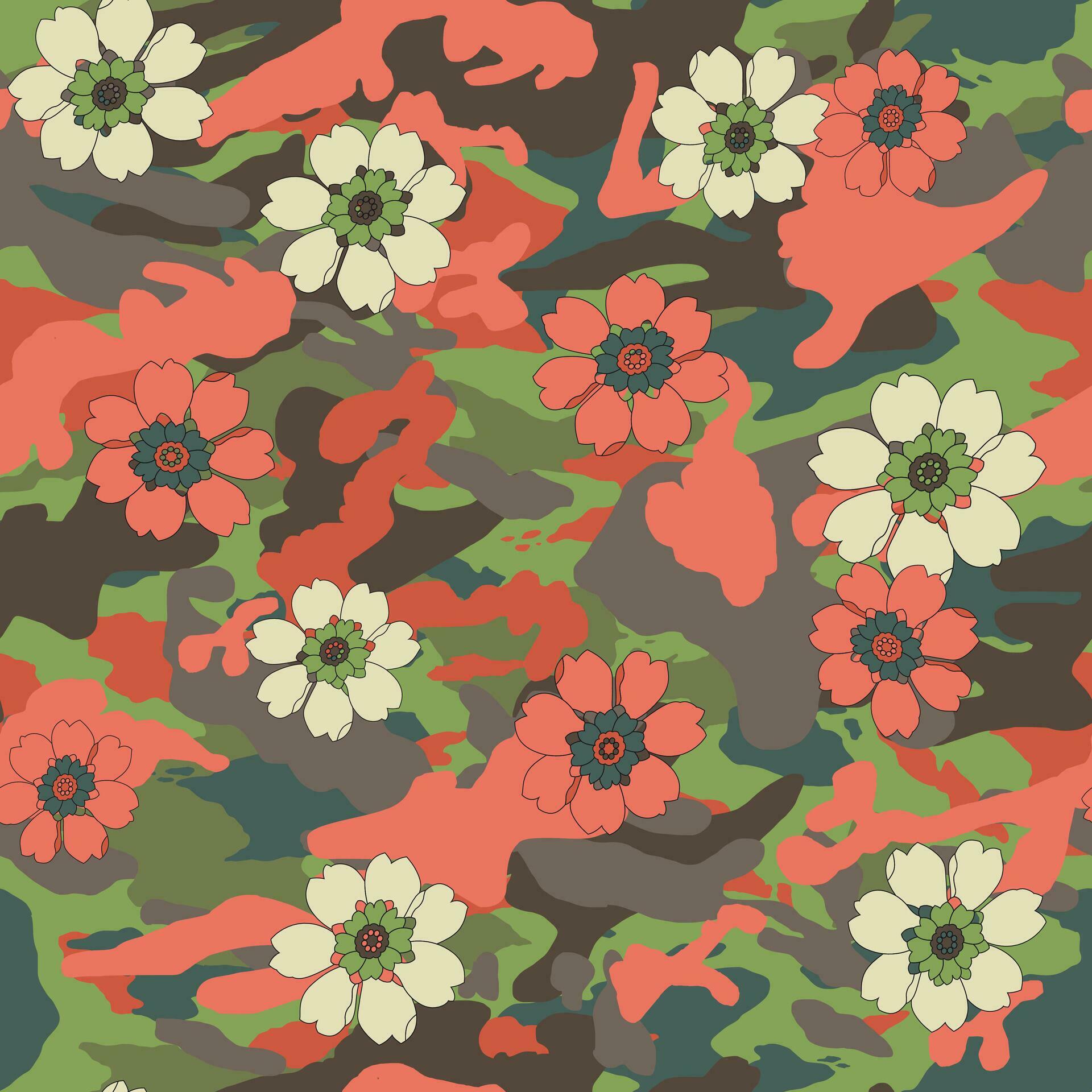 Colorful flower on camouflage background seamless pattern Stock Free