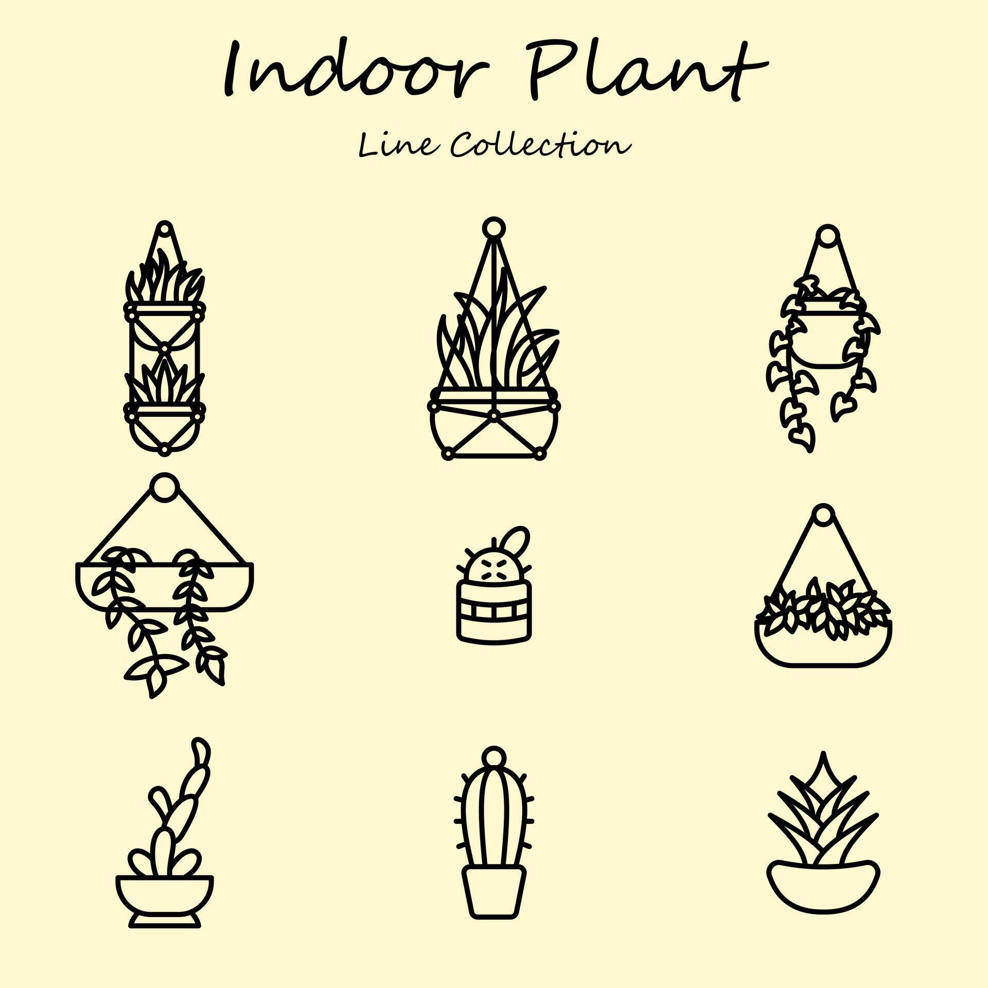 Indoor Plant Editable Icons Set Line Style. Plant, Flower, Leaf, Indoor, Home. Outline Collection Stock Free