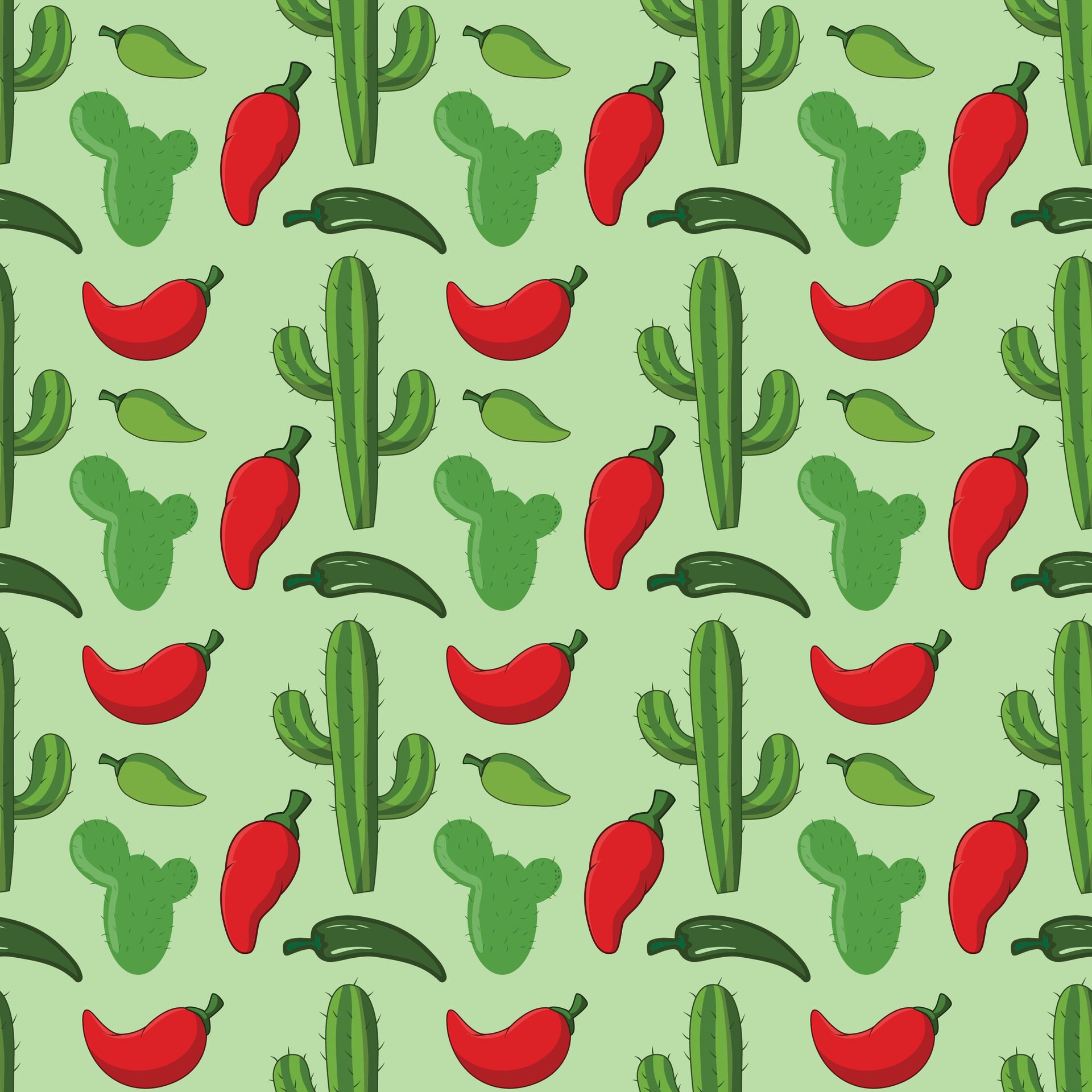 Cacti And Peppers Seamless Pattern Design Free Vector