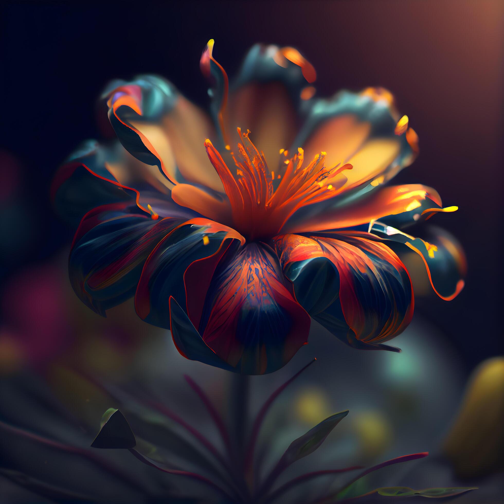 3D illustration of a flower with a beautiful pattern on a dark background, Image Stock Free