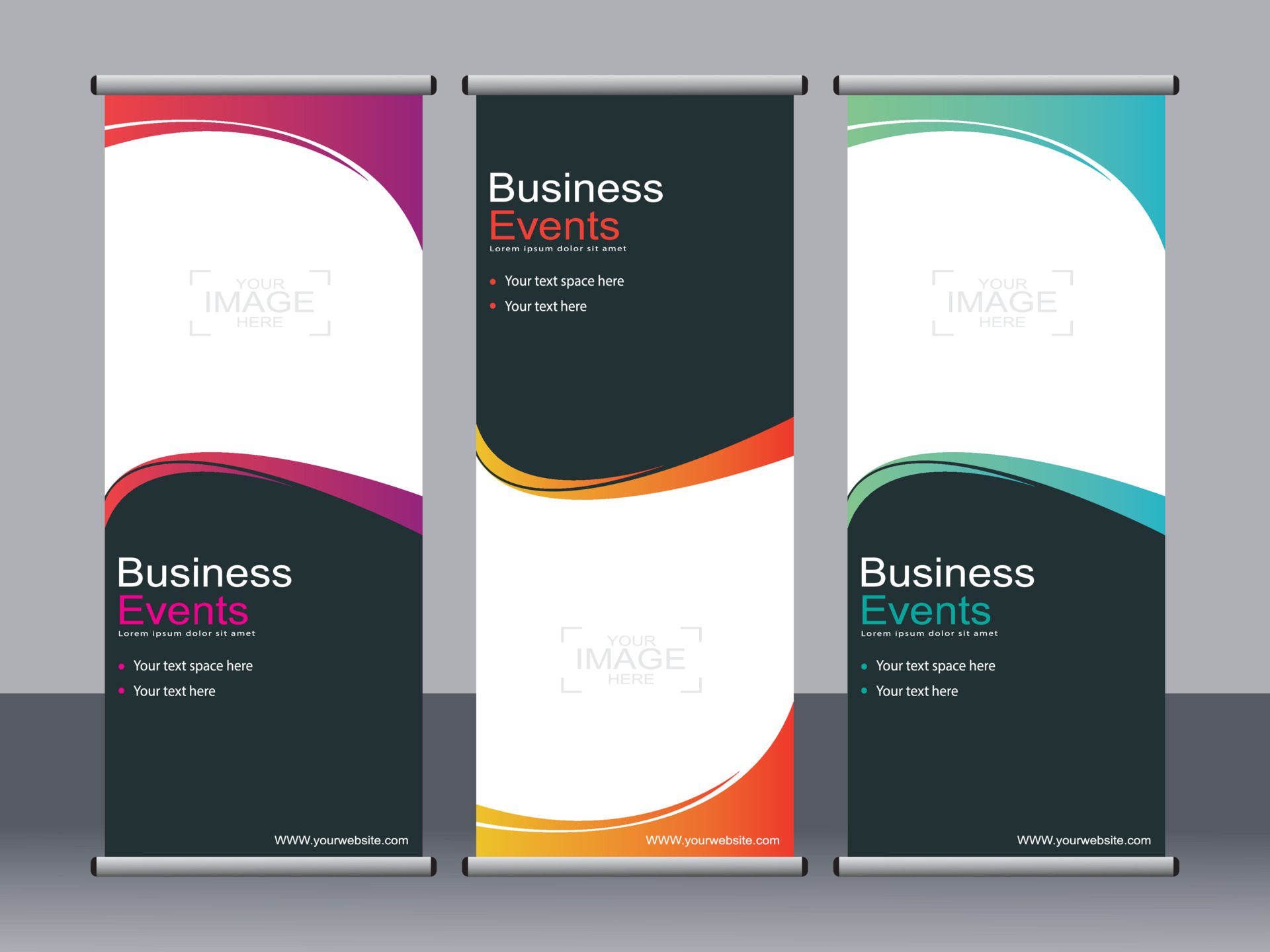 Business banner roll up set standee banner template. Free Vector