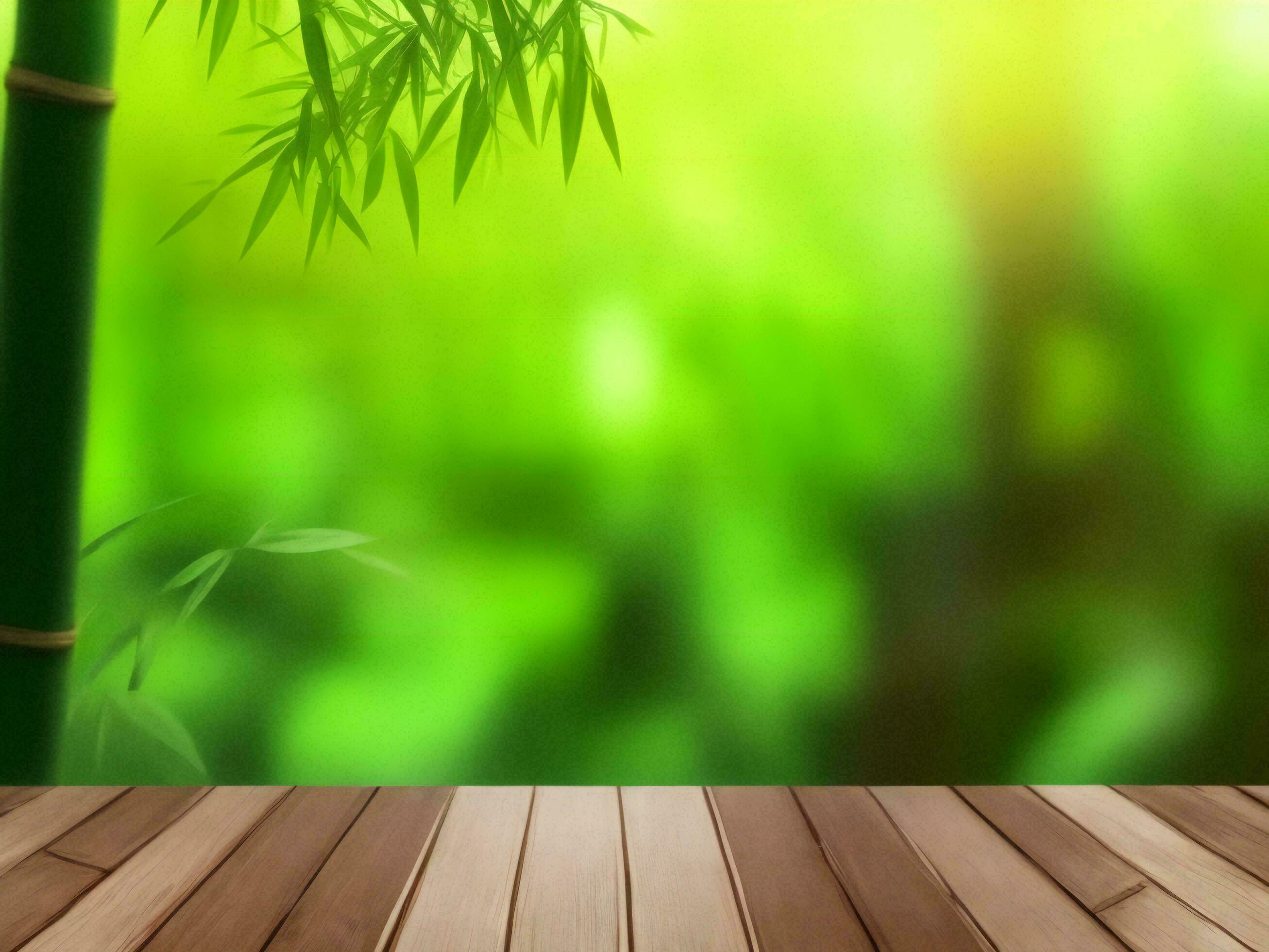 Wooden table on bamboo plant background ai generated Stock Free