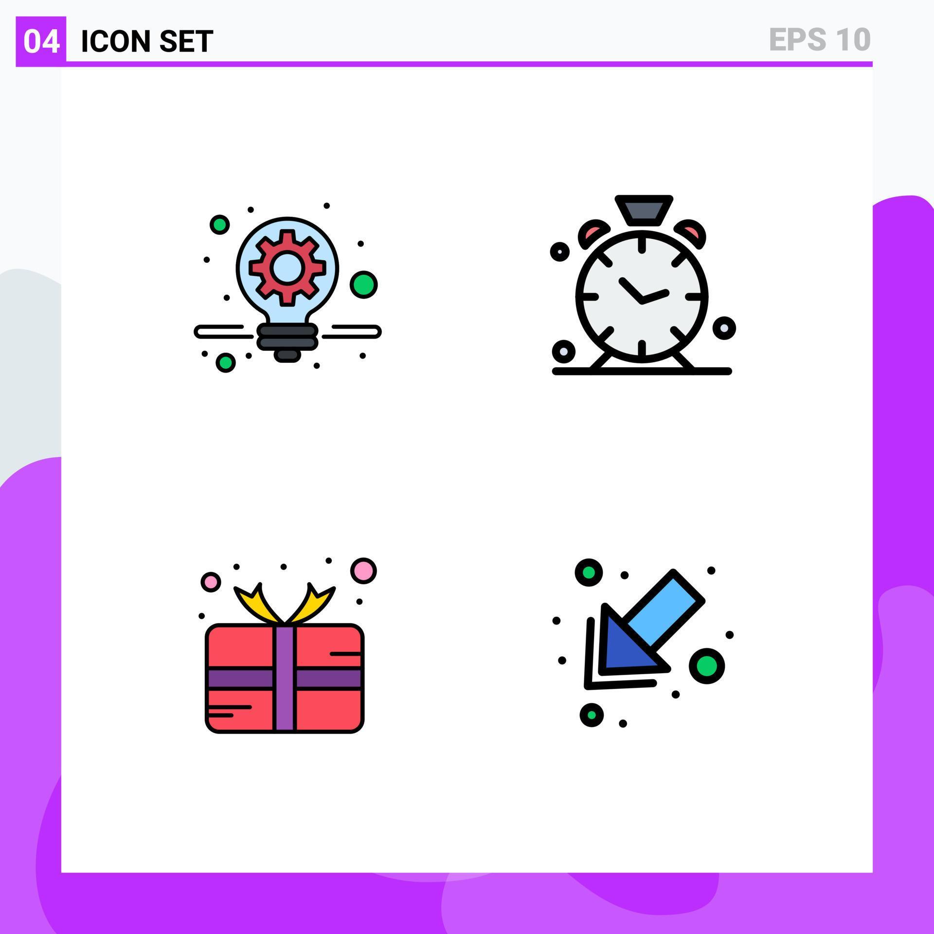 4 Universal Filledline Flat Color Signs Symbols of business mardi gras alarm alert arrow Editable Vector Design Elements Stock Free