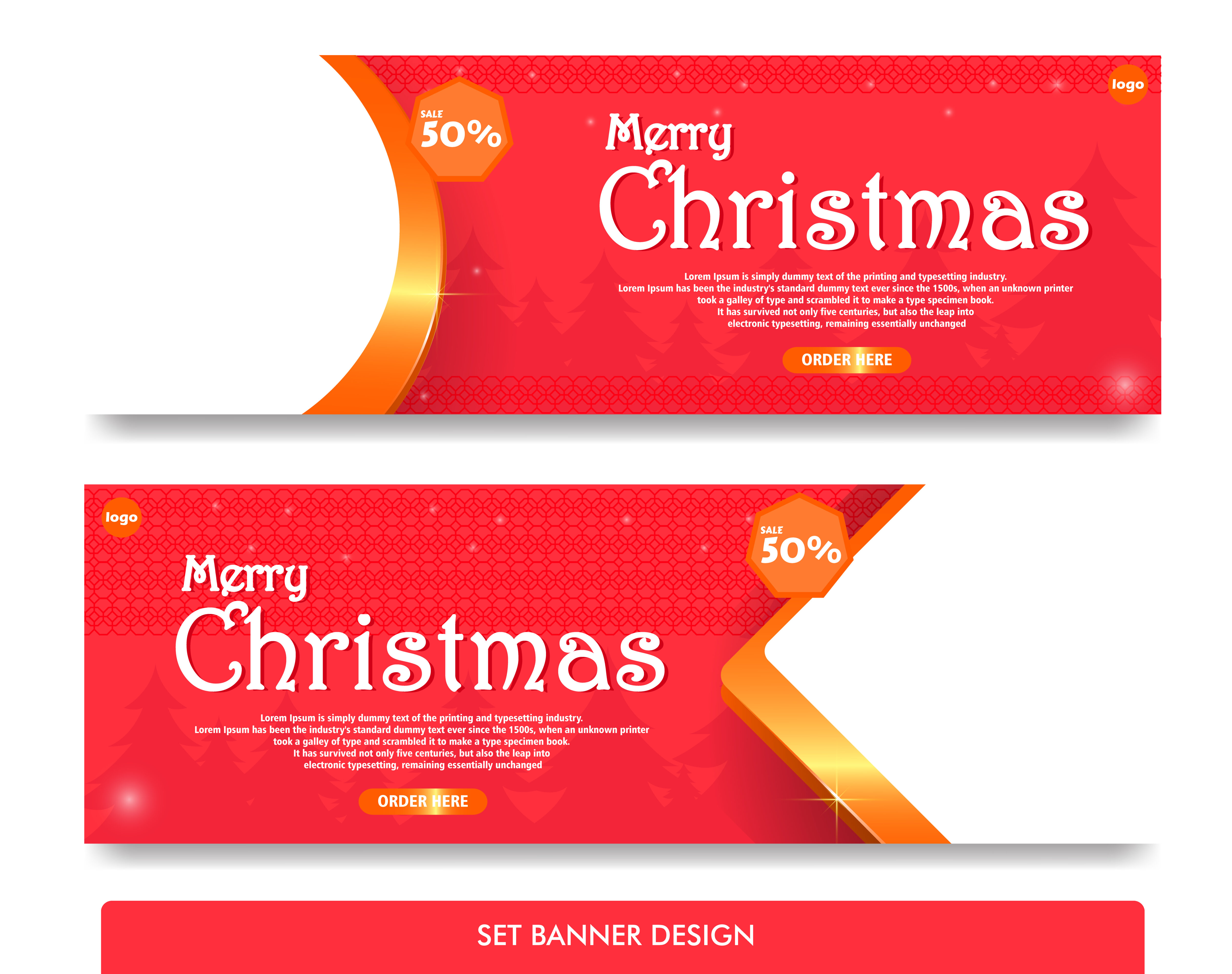 Set banner design for christmas with red and gold color Free Vector and Free SVG