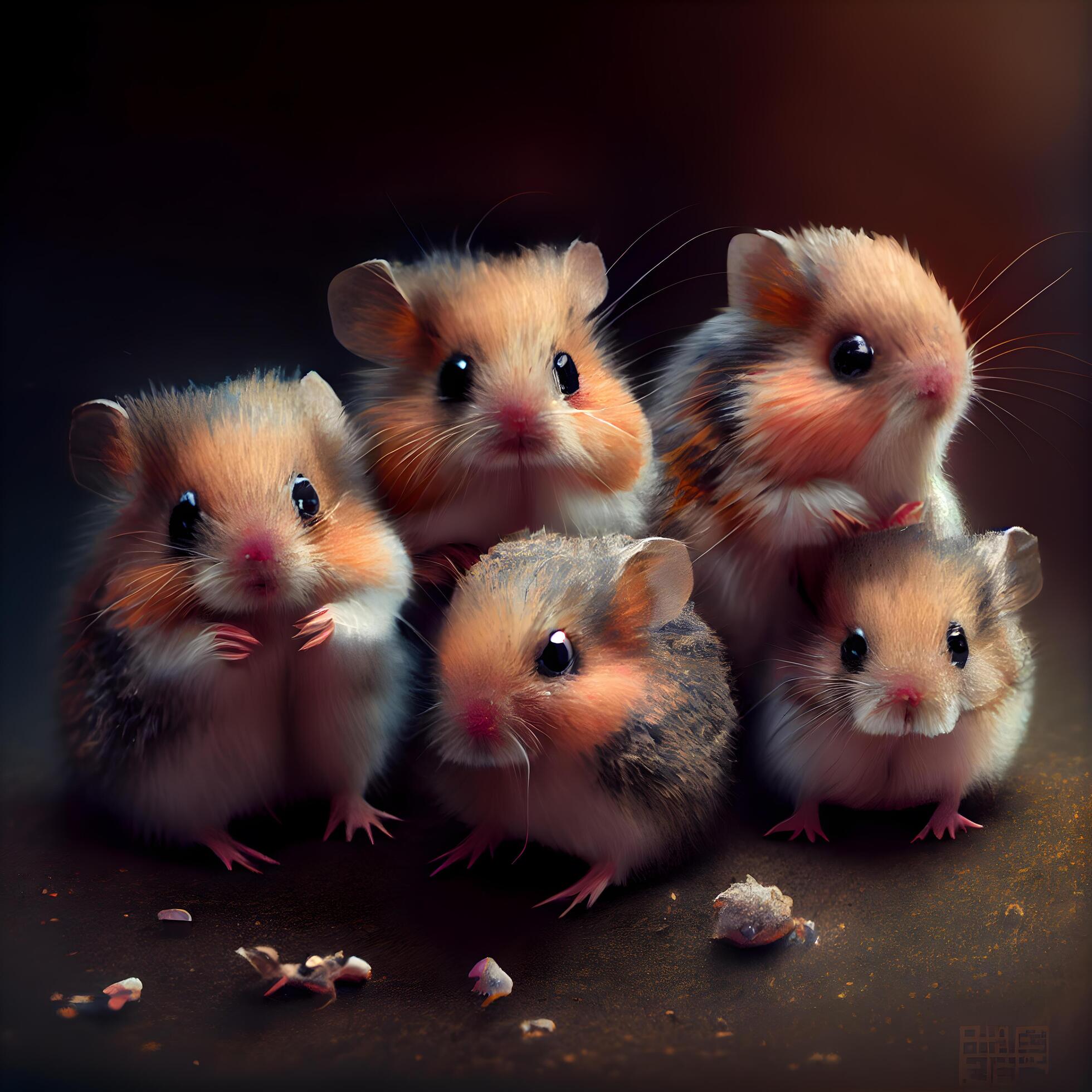 Hamster family on a dark background, close up, 3d render, Image Stock Free