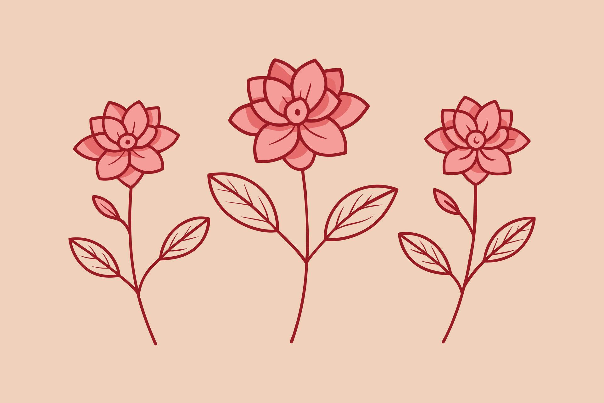 Set of Hand Drawn Line Flowers Stock Free