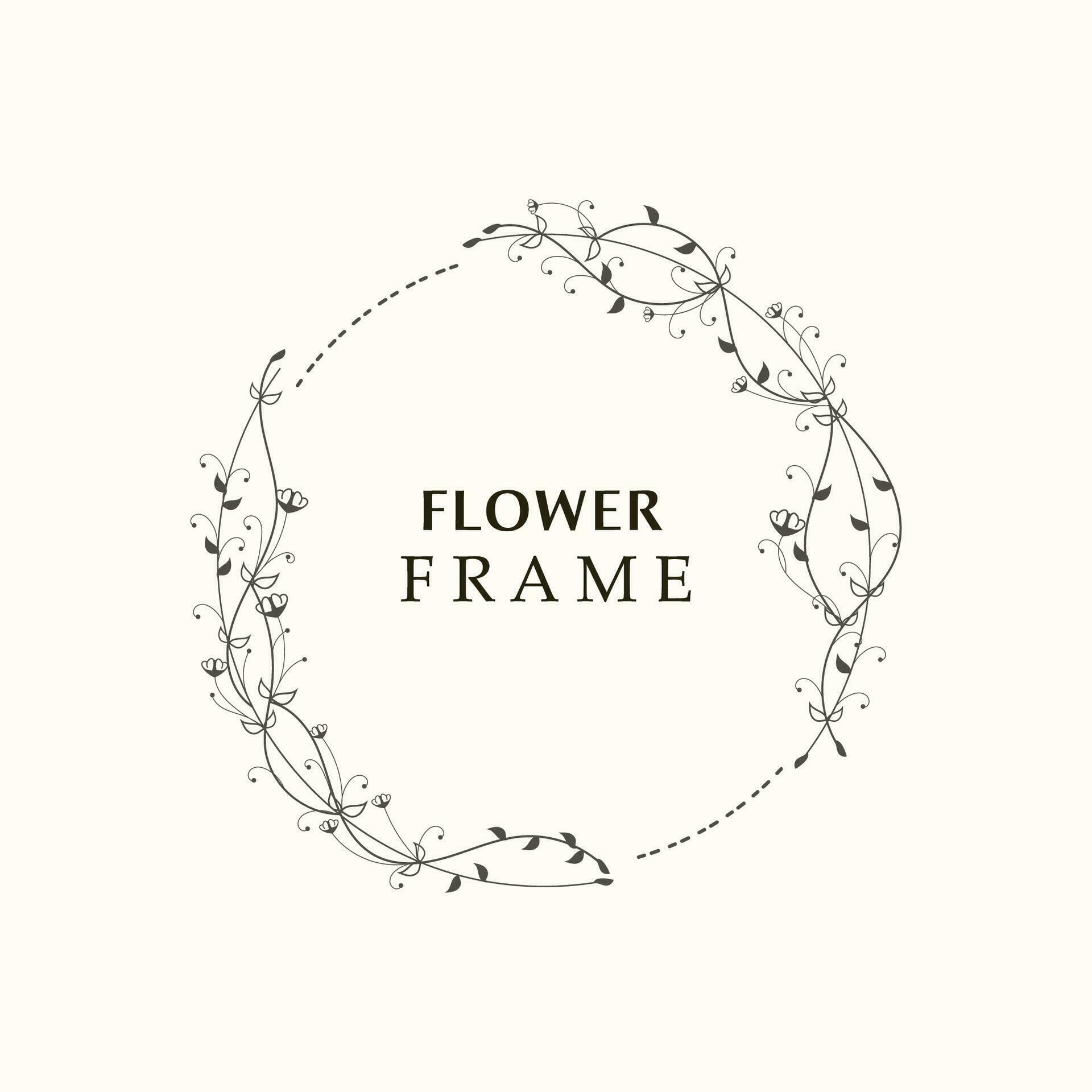 Floral frame flower round shape emblem logotype isolated on white background, leaves luxury linear logo circle style boutique Stock Free
