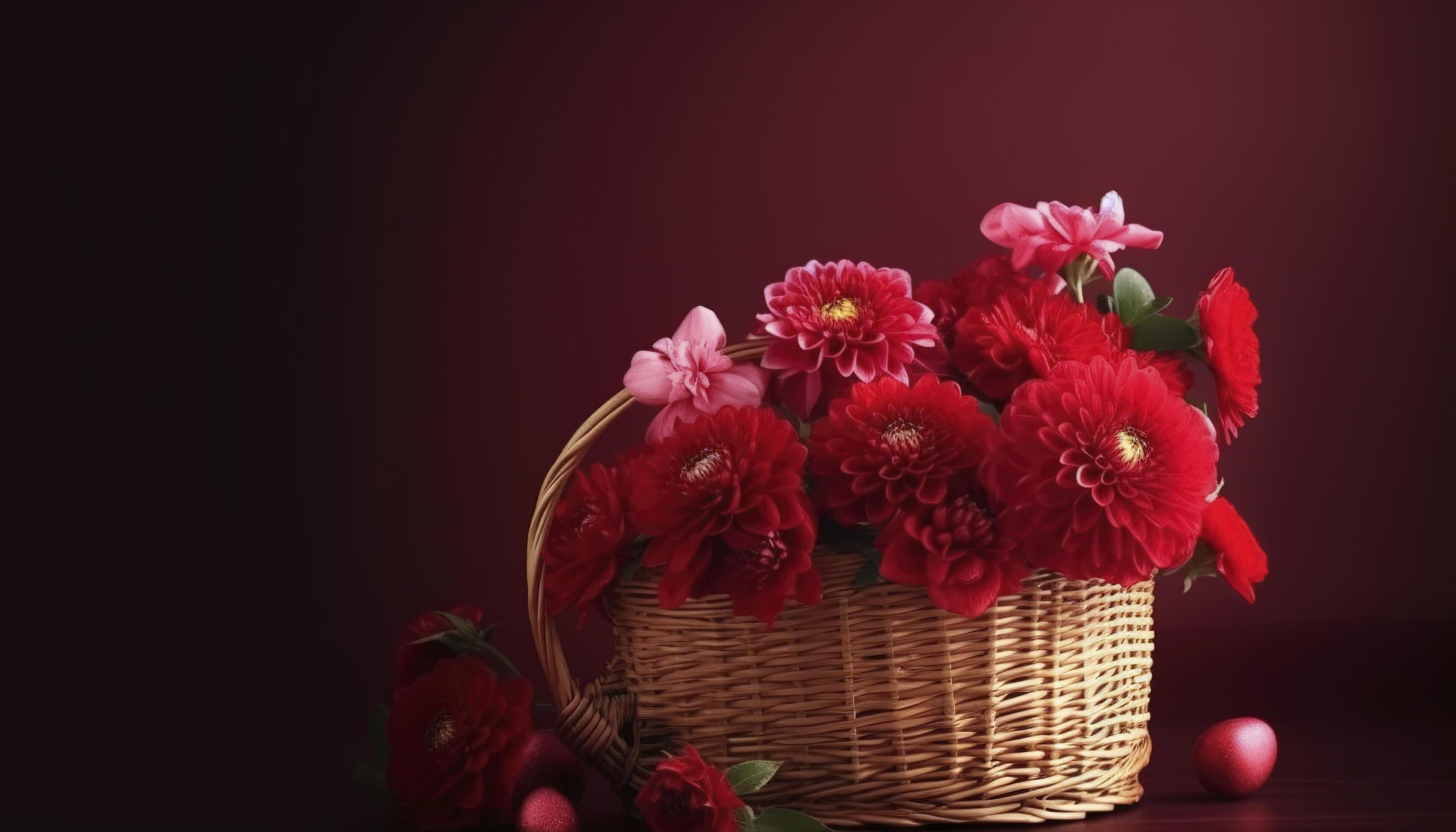 red flower in the basket for love celebration , Stock Free