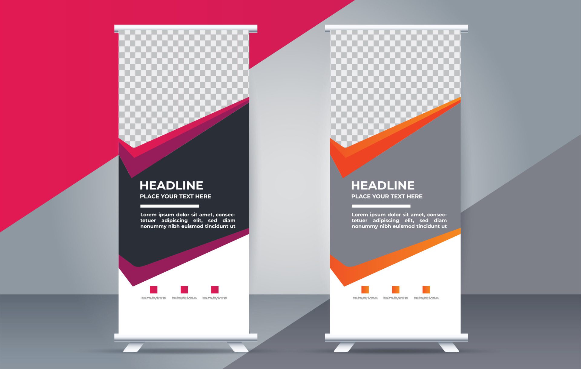 creative Roll up banner template with modern shapes Free Vector