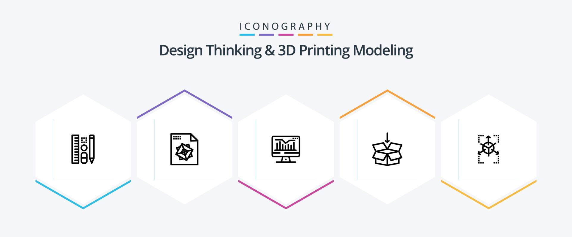 Design Thinking And D Printing Modeling 25 Line icon pack including database. prototype. static. education. arrow Stock Free