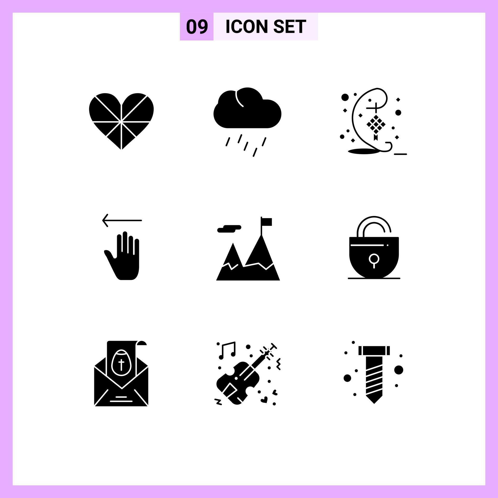 Universal Icon Symbols Group of 9 Modern Solid Glyphs of accomplished gestures weather arrow hari raya Editable Vector Design Elements Stock Free