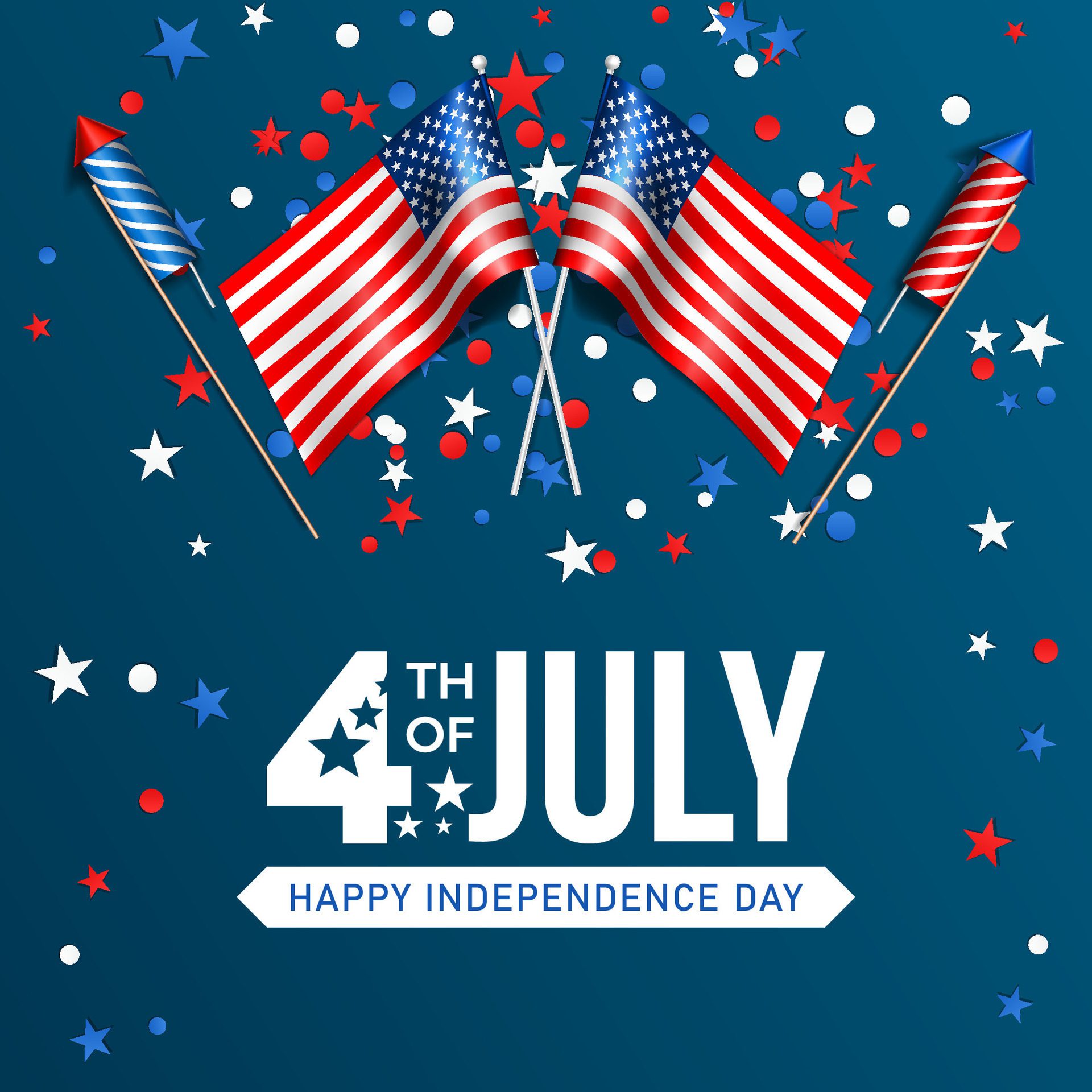 4th of july squasre banner design with usa flag and rocket illustration.eps Free Vector