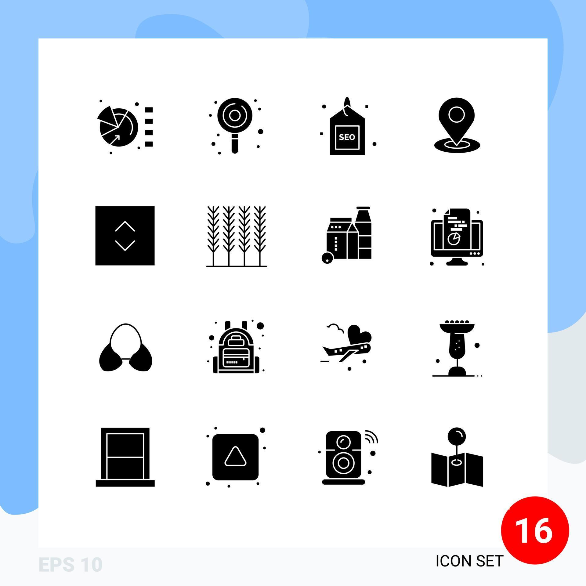 Universal Icon Symbols Group of 16 Modern Solid Glyphs of arrows navigation engine map seo Editable Vector Design Elements Stock Free