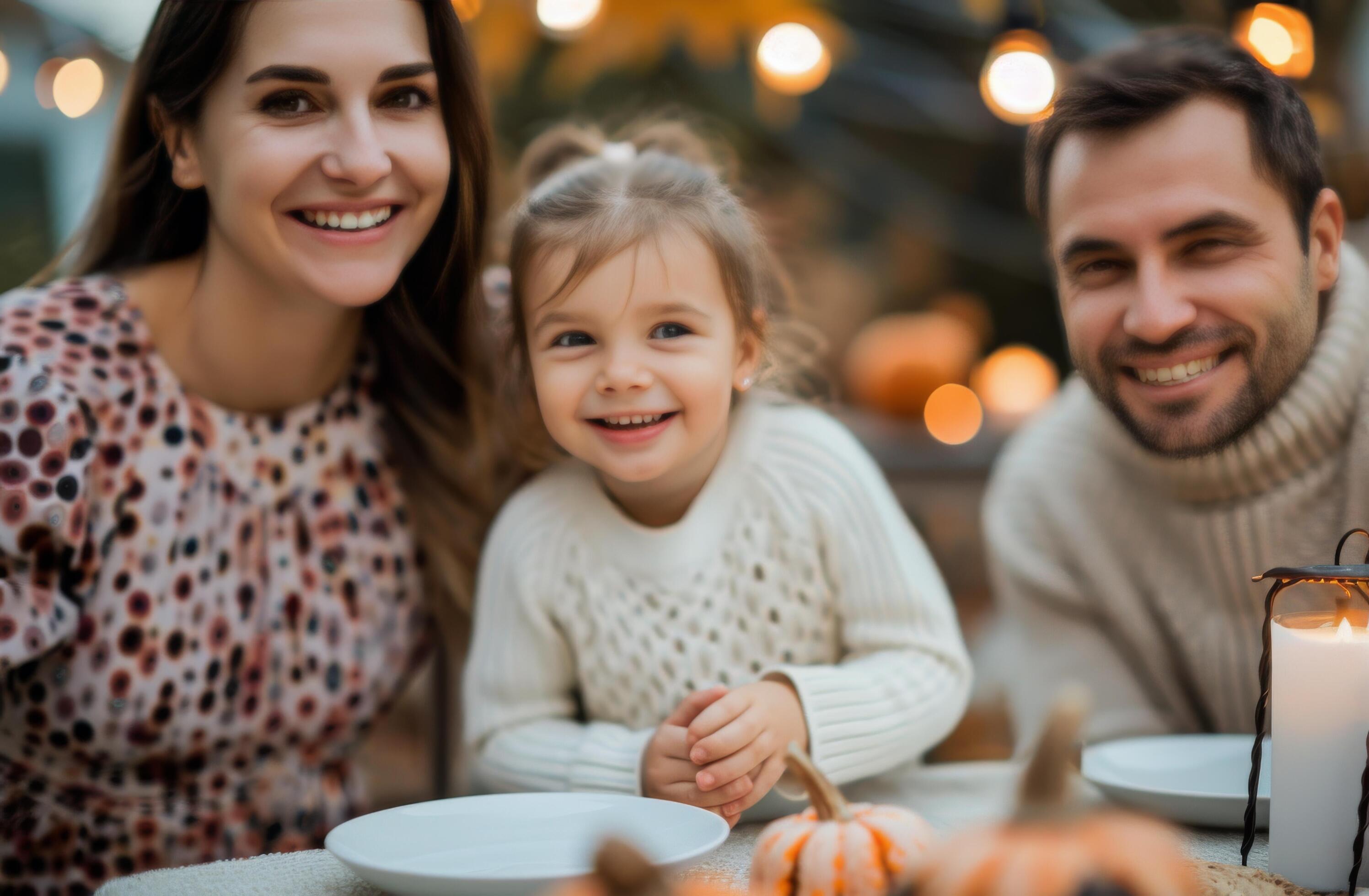 Happy Family Dinner With Candles Stock Free