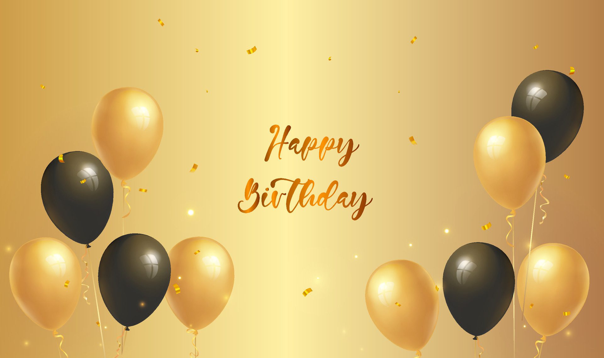 Elegant Happy Birthday party celebration card banner template with gold and black balloons Free Vector