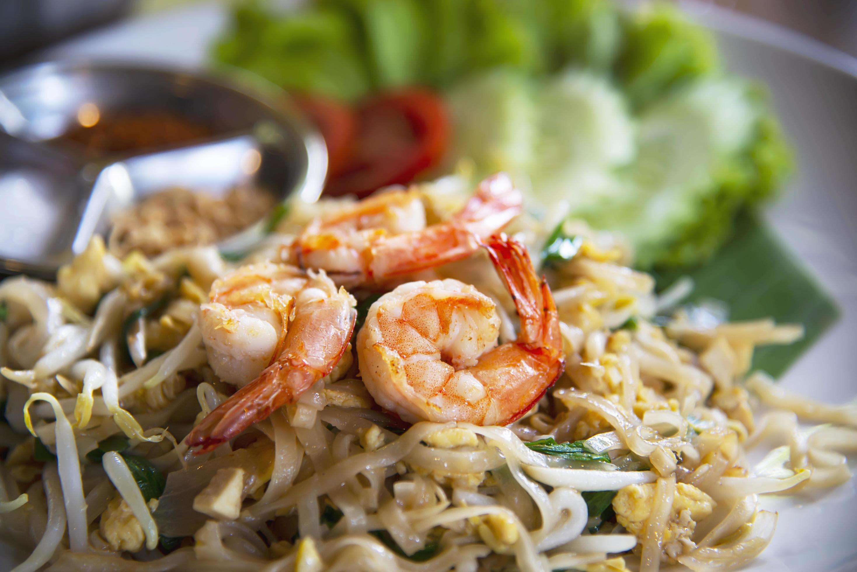 Thai fried noodle with shrimp named Pad Thai – Thai famous food recipe Stock Free