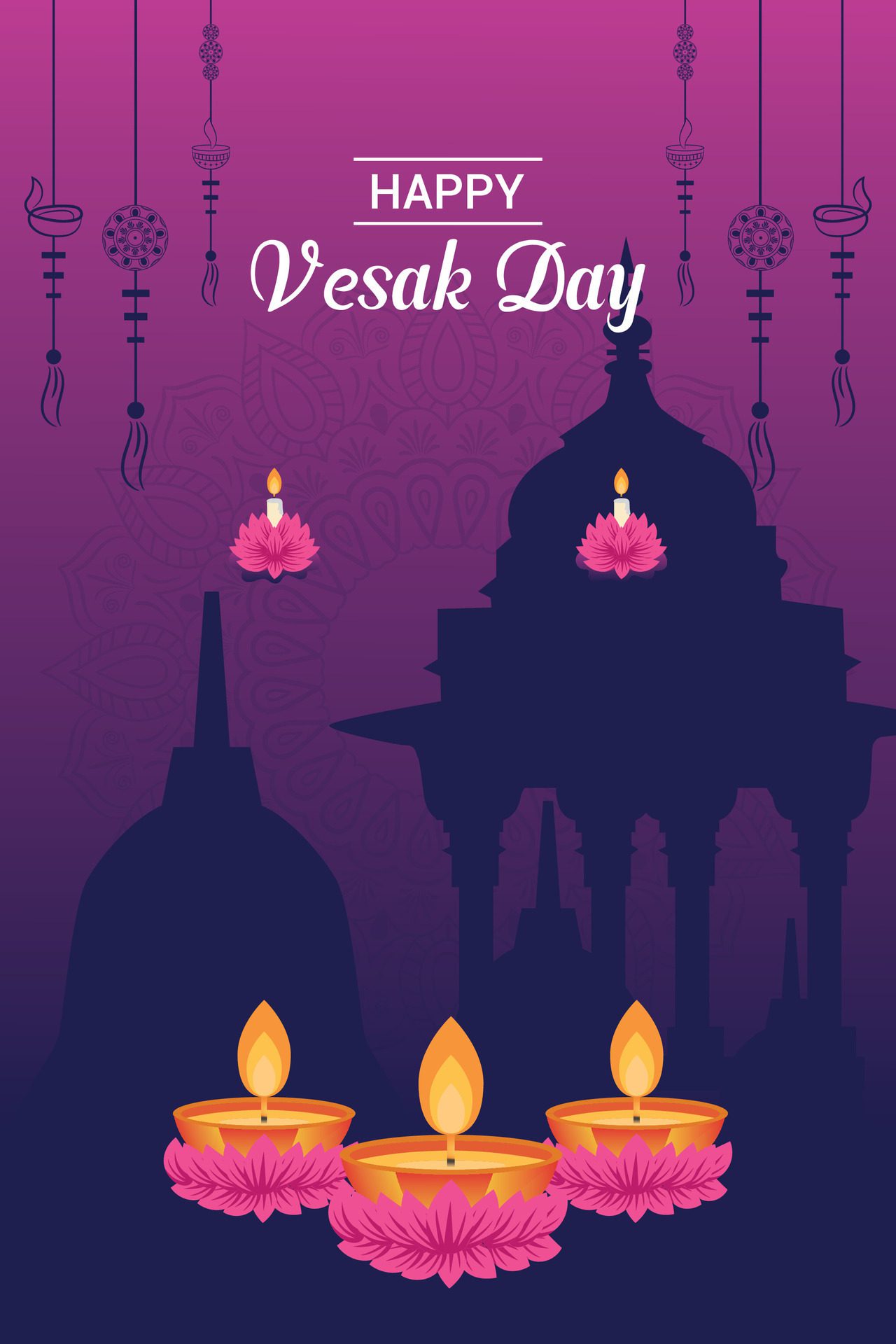 Flat vertical poster template for vesak day illustration festival celebration social media post and vesak day Banner Free Vector