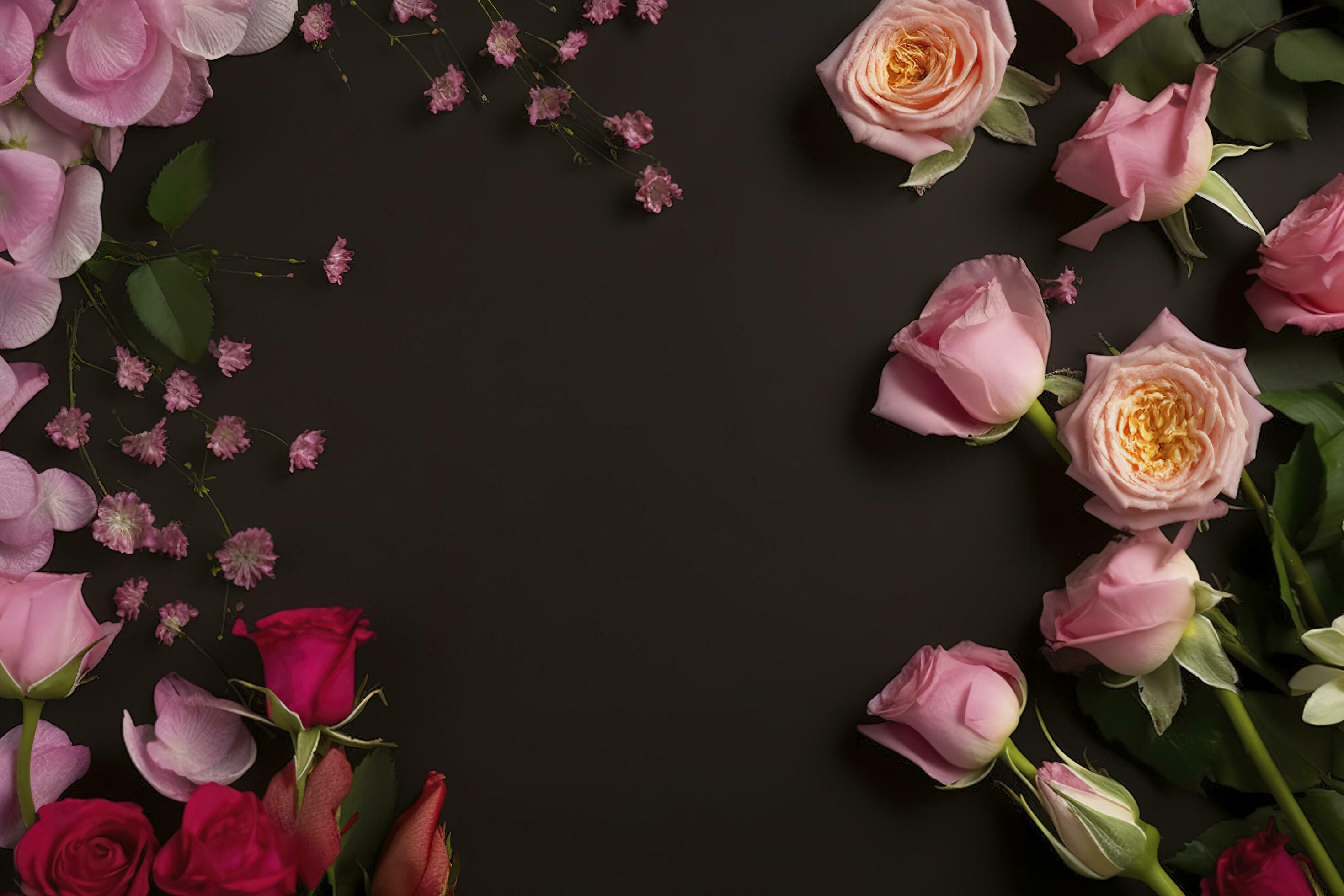 Roses Flower Arrangement, Copy Space, Flat Lay , generate ai Stock Free