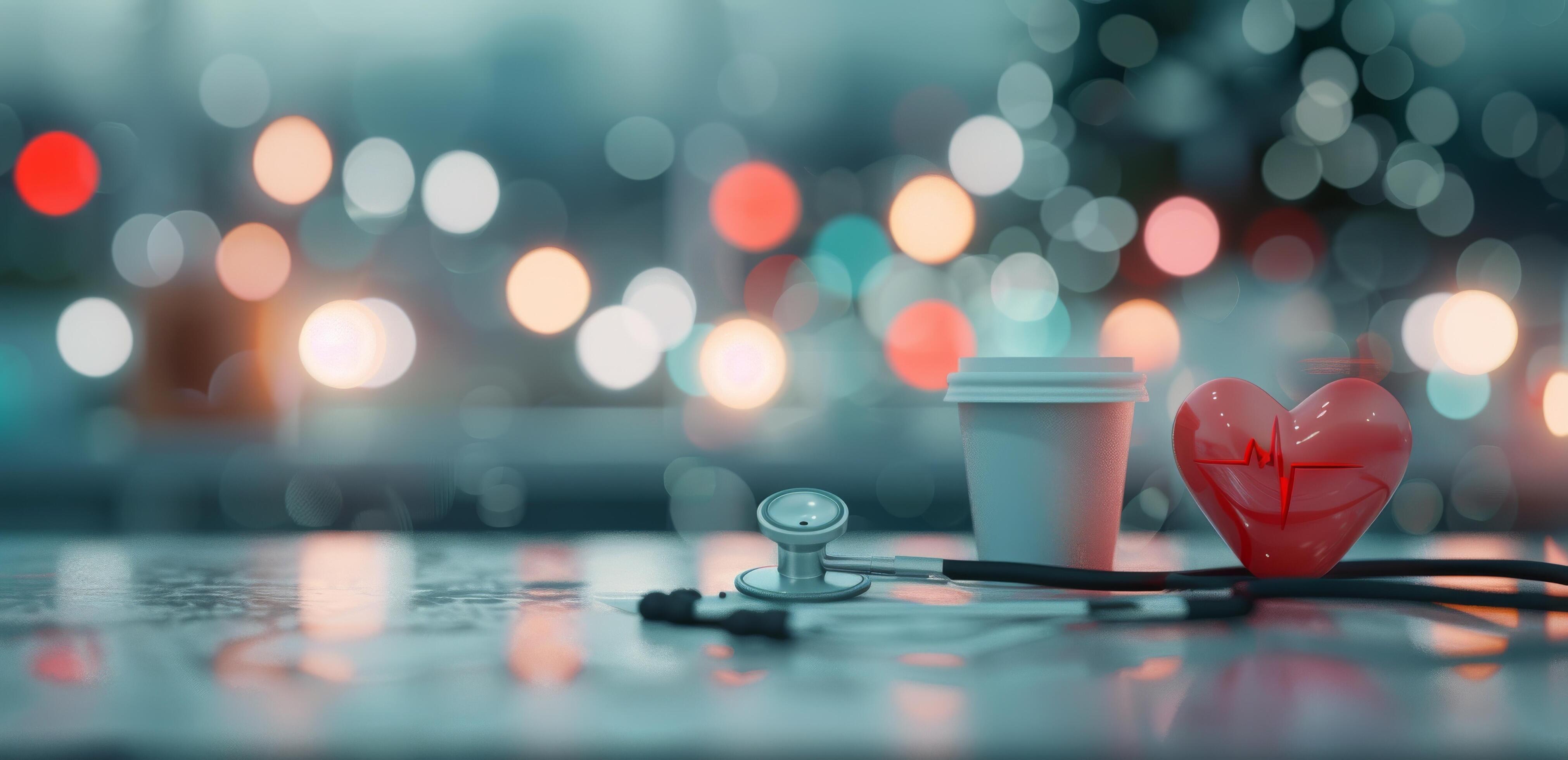 Red Heart and Stethoscope on Blue Background Stock Free