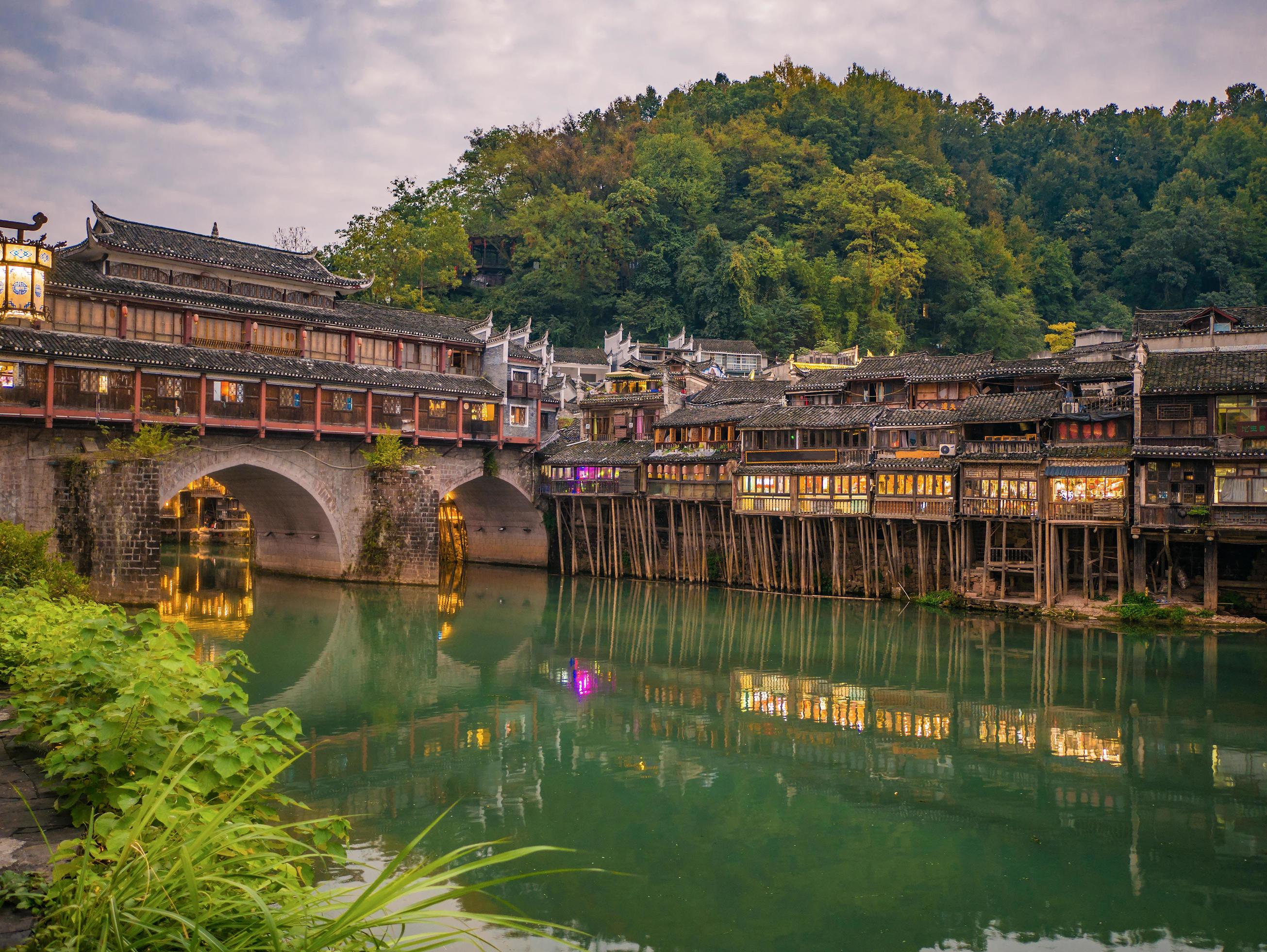 Scenery view of fenghuang old town .phoenix ancient town or Fenghuang County is a county of Hunan Province, China Stock Free