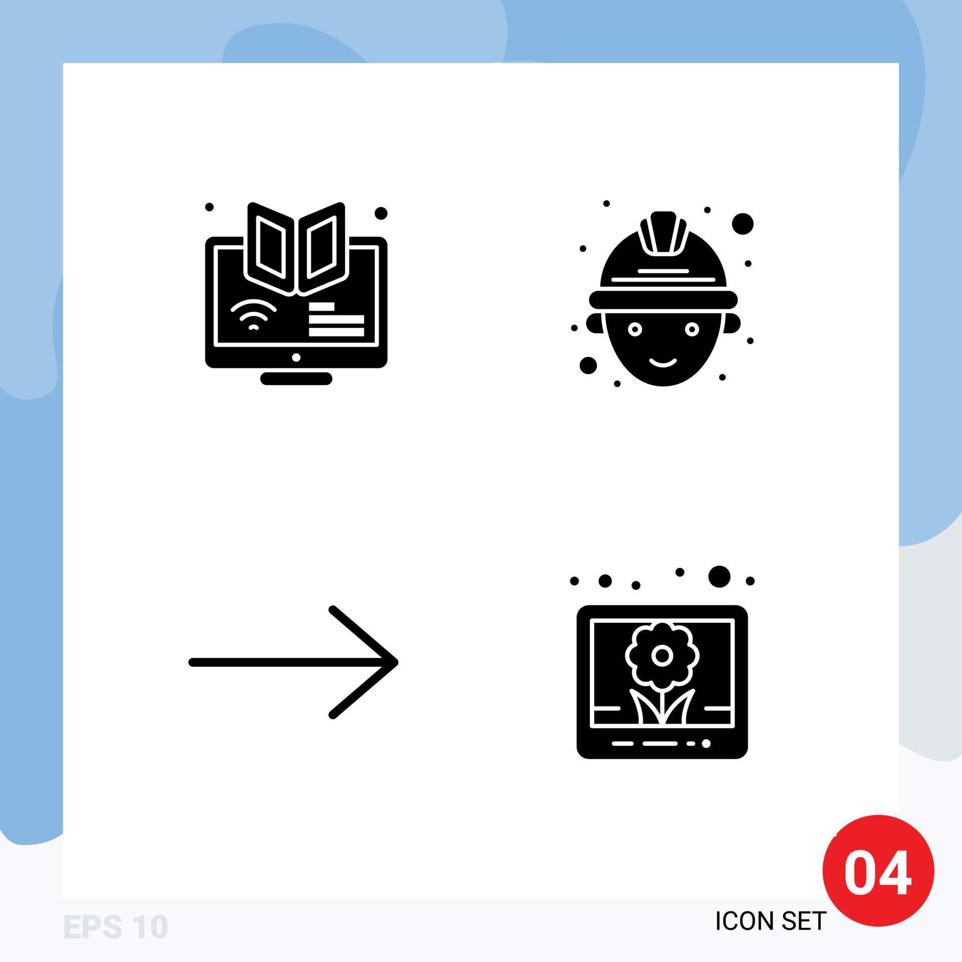 Group of 4 Solid Glyphs Signs and Symbols for elearning arrow webinar labour image Editable Vector Design Elements Stock Free