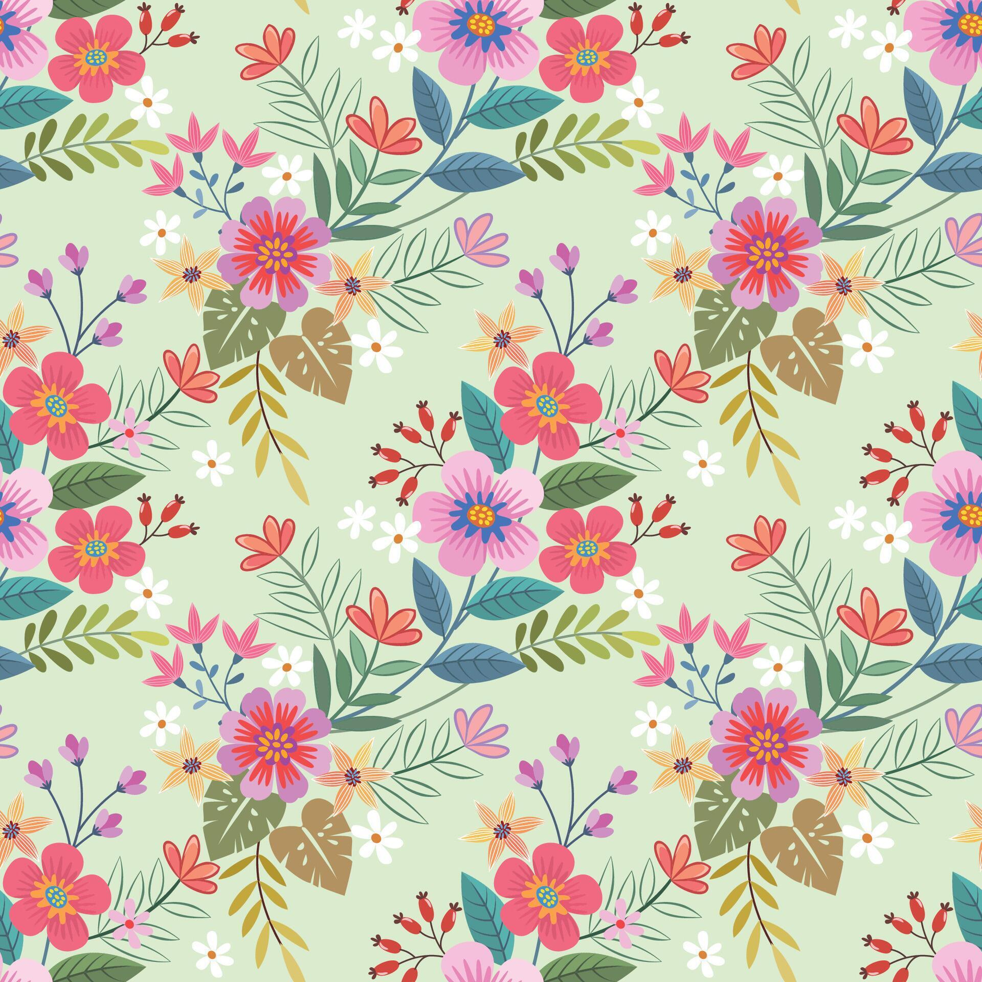 Colorful hand draw flowers seamless pattern. Can be used for fabric textile wallpaper. Stock Free