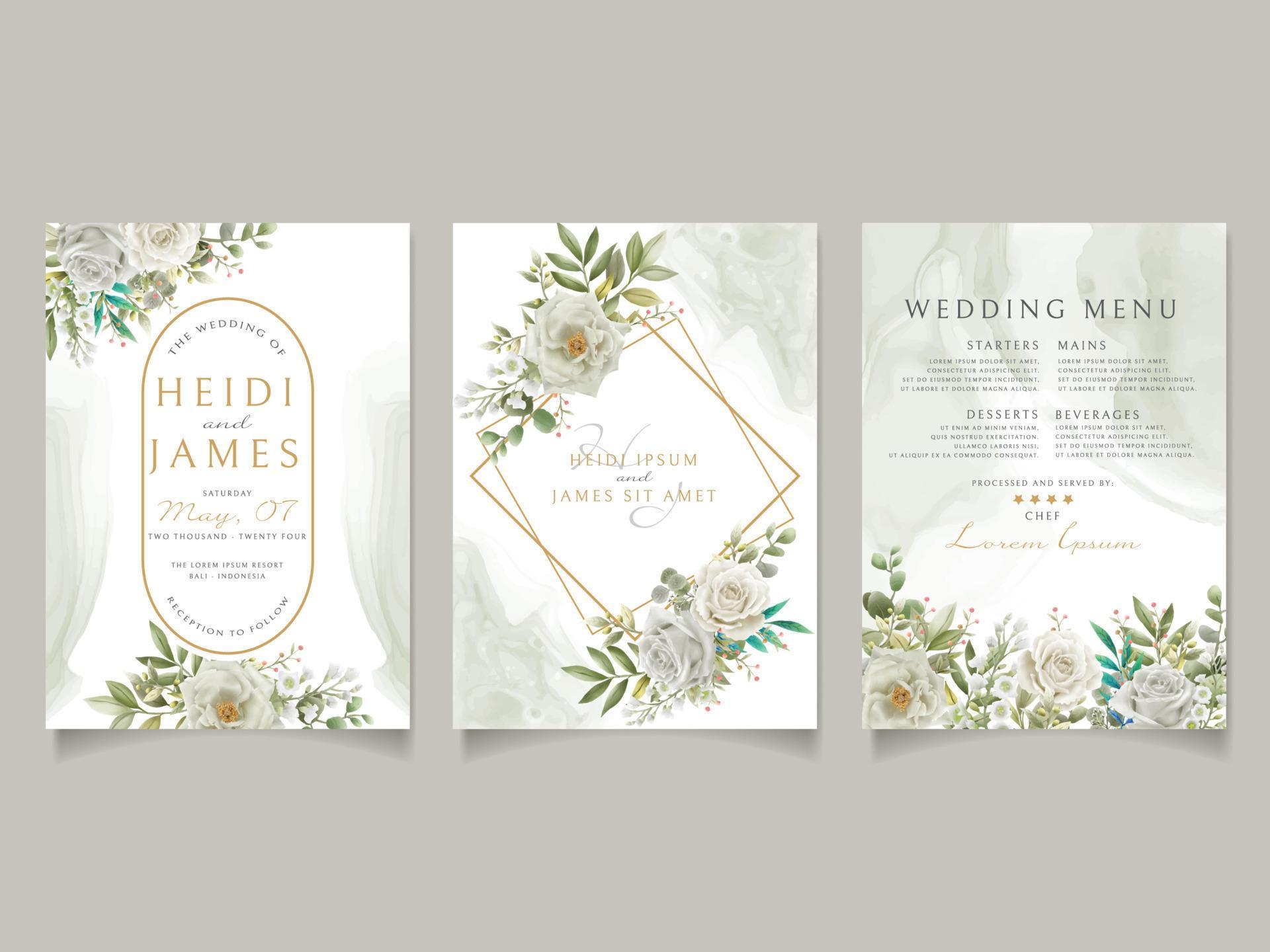 Elegant wedding invitation white flowers design Stock Free