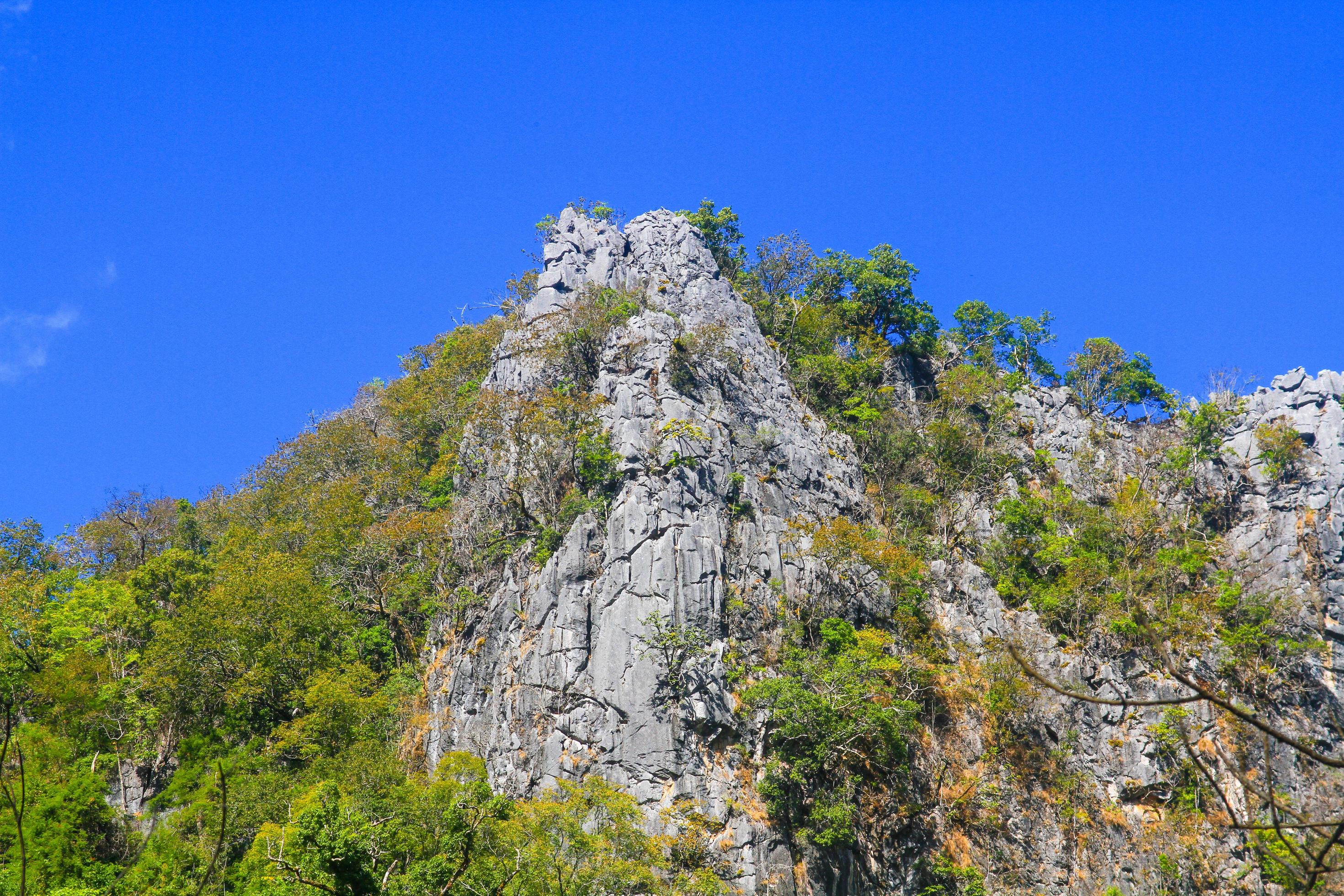 Beautiful Landscape of rocky Limestone Mountain and green forest with blu sky at Chiang doa national park in Chiangmai, Thailand Stock Free