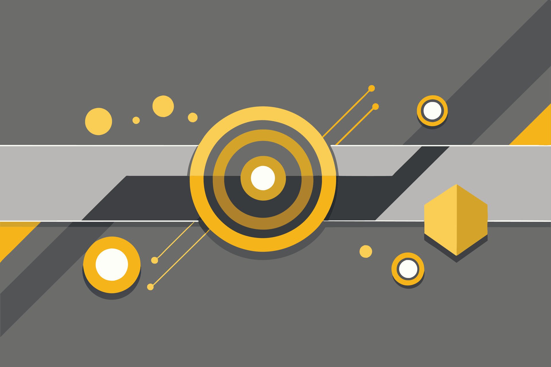 Tech geometric background with abstract golden and grey circles. Vector banner design Free Vector