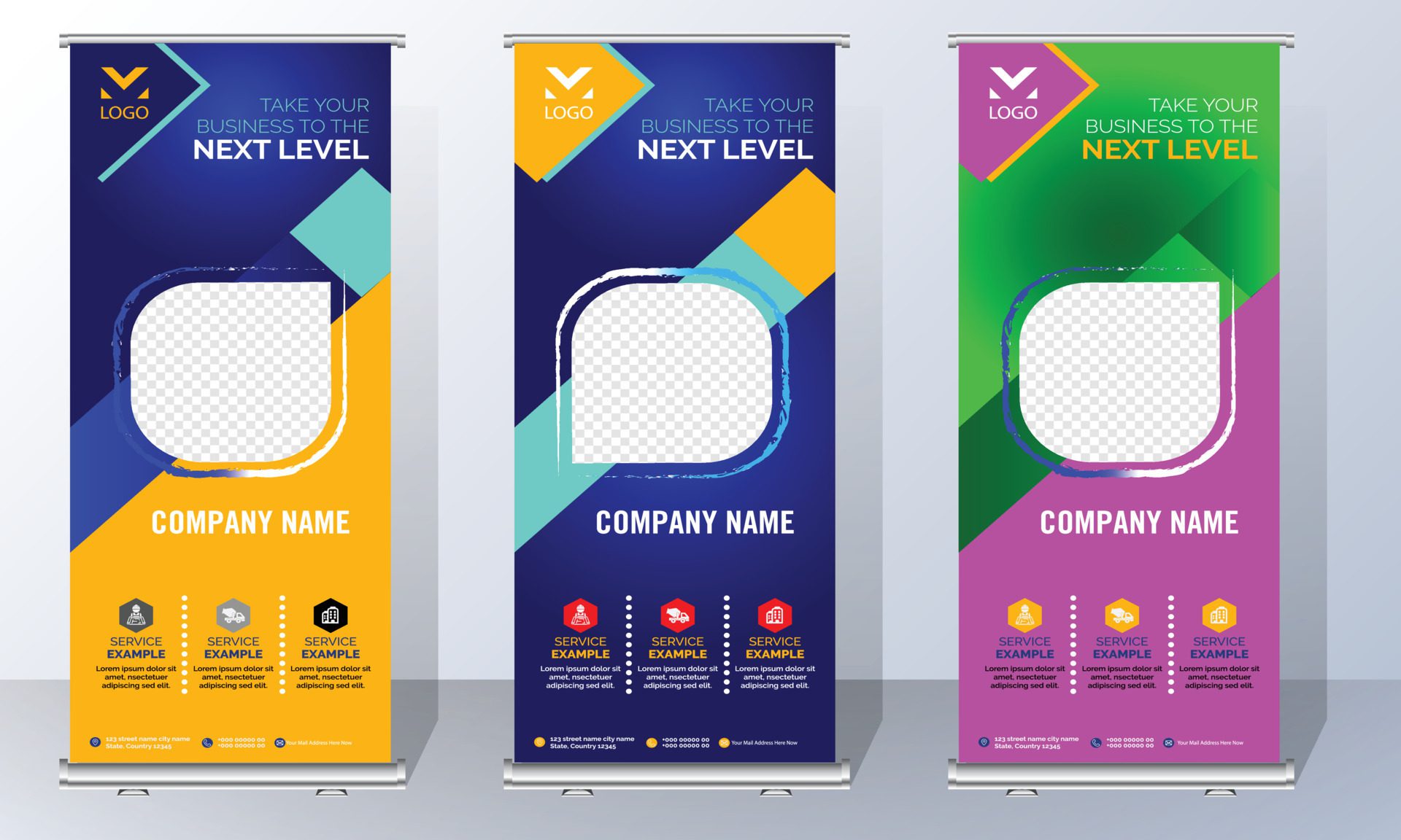 creative business roll up banner design. Standee Design Banner, Corporate digital Roll Up Banner. Free Vector