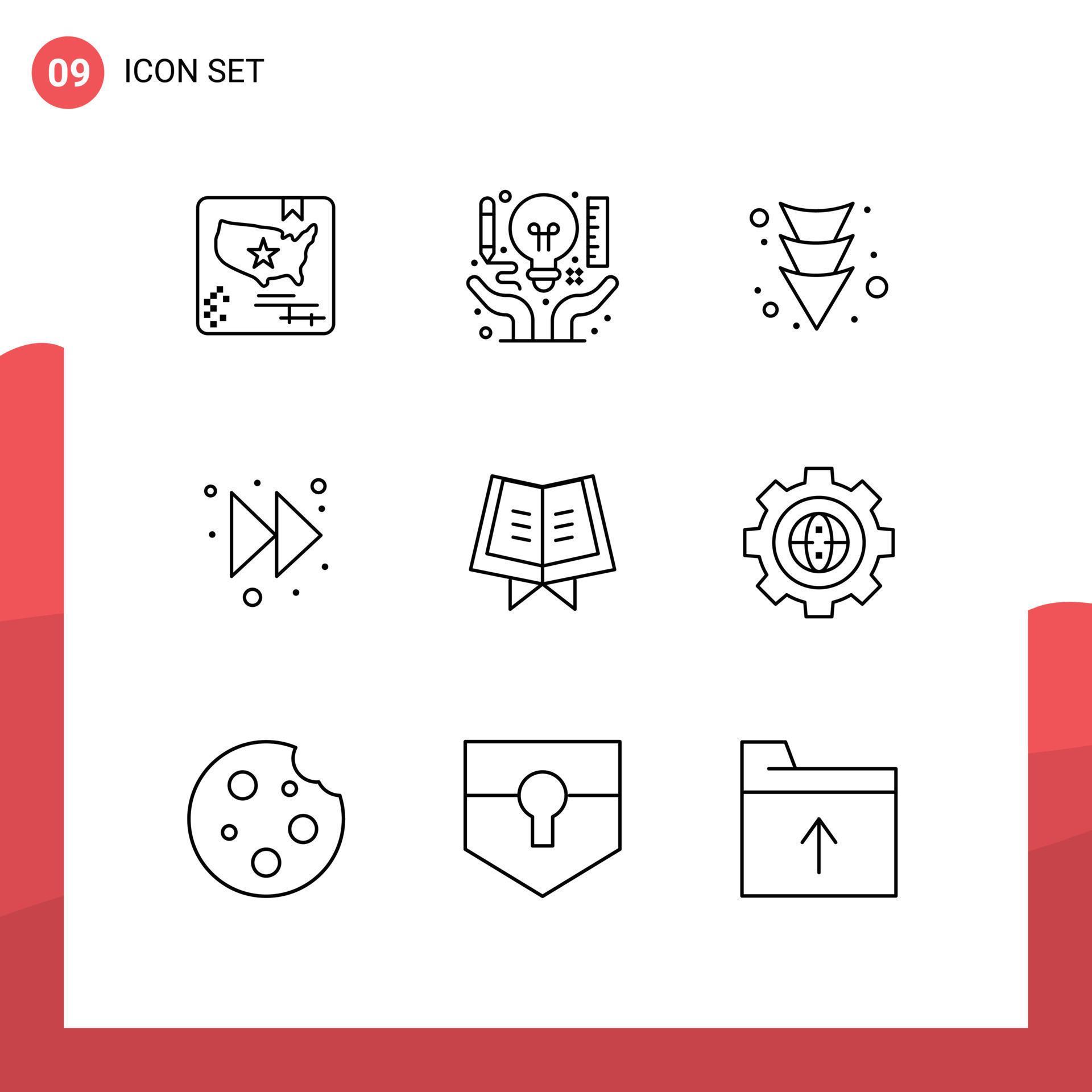 Mobile Interface Outline Set of 9 Pictograms of quran book document right arrow Editable Vector Design Elements Stock Free