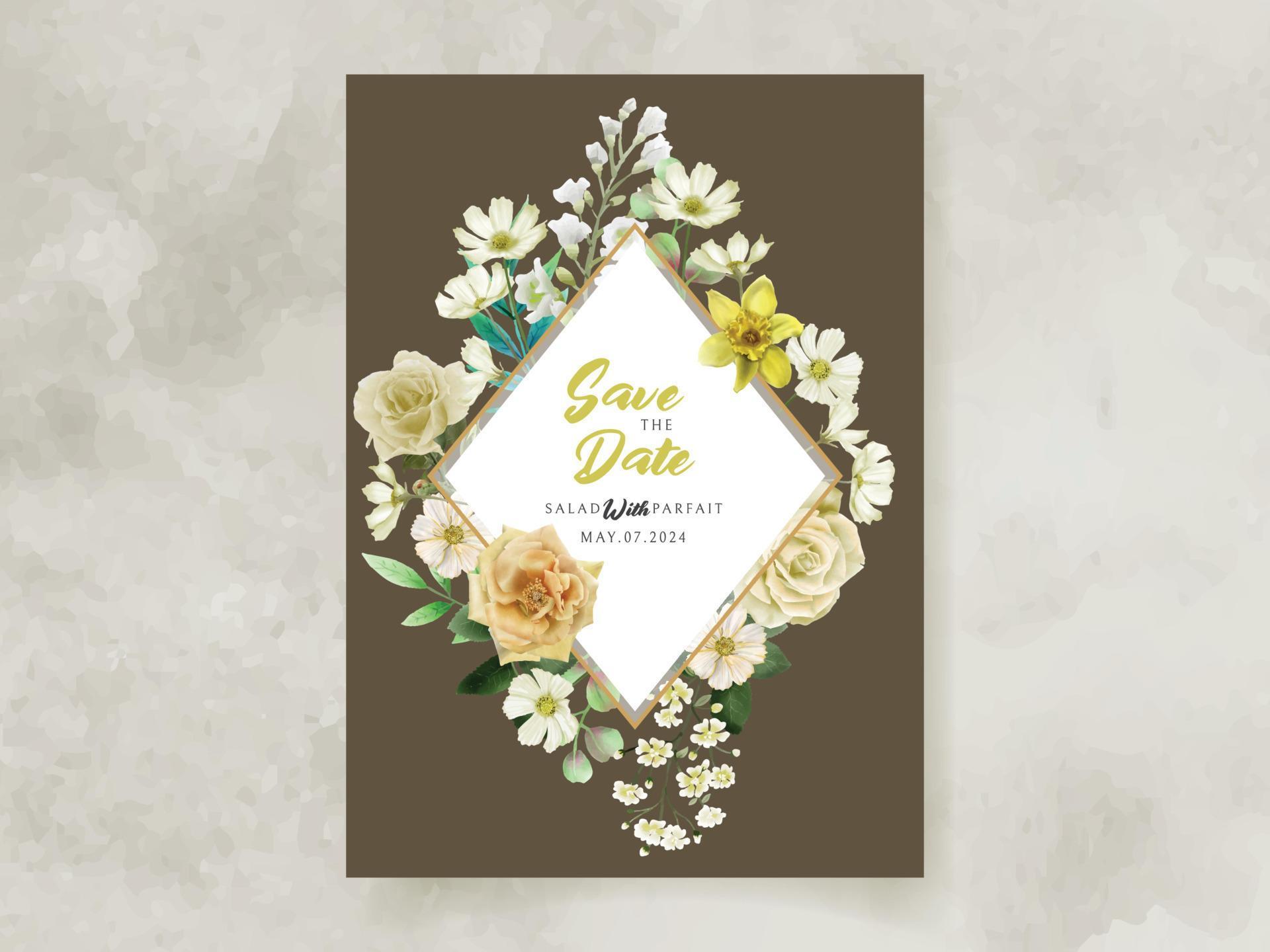 wedding invitation card with yellow flowers illustration Stock Free