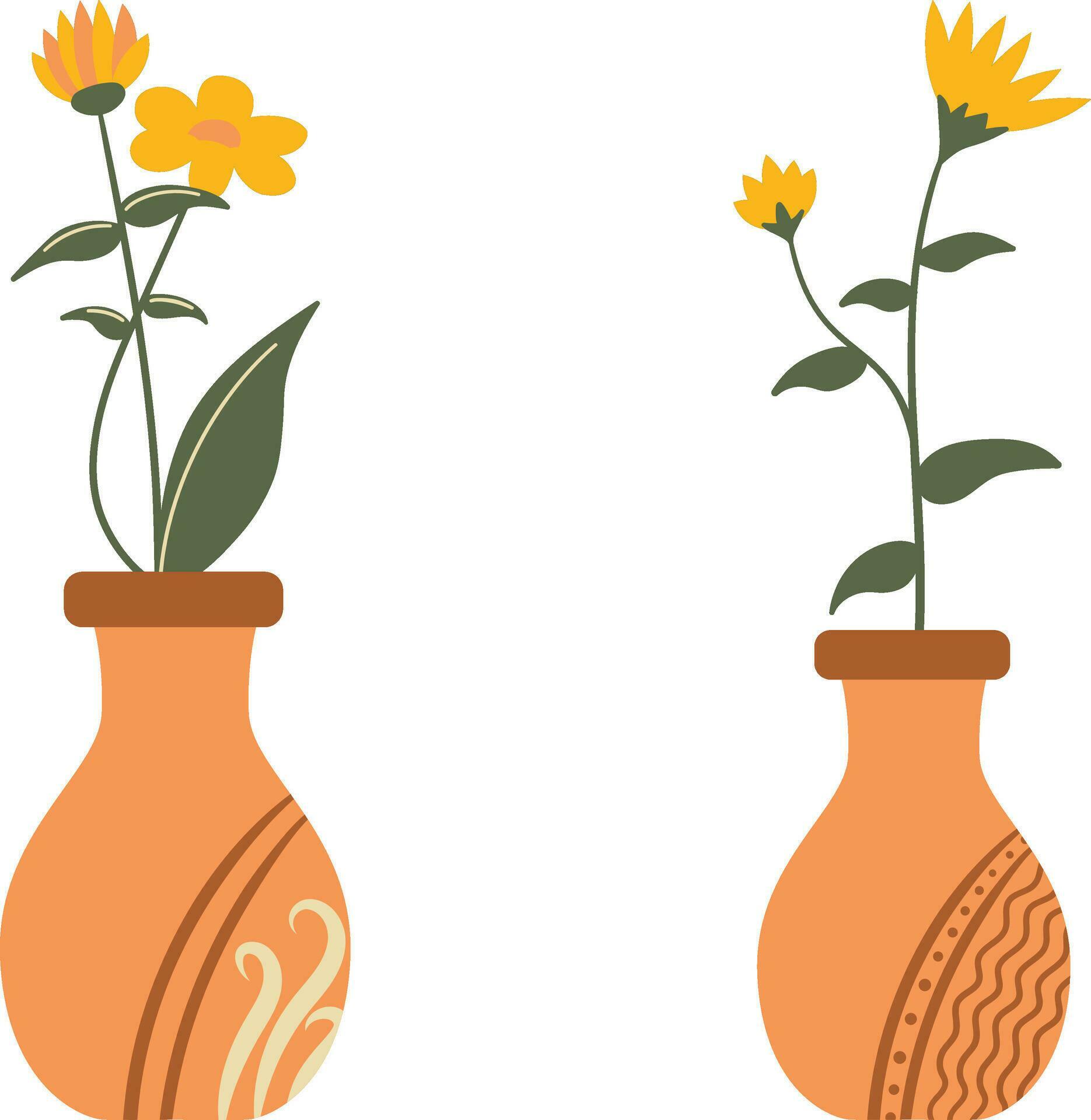 Flowers in vases. Vector illustration in a flat style. Stock Free