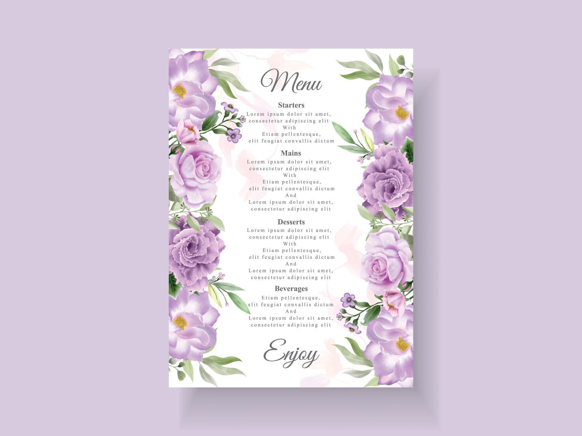 Beautiful purple flowers wedding invitation card template Stock Free