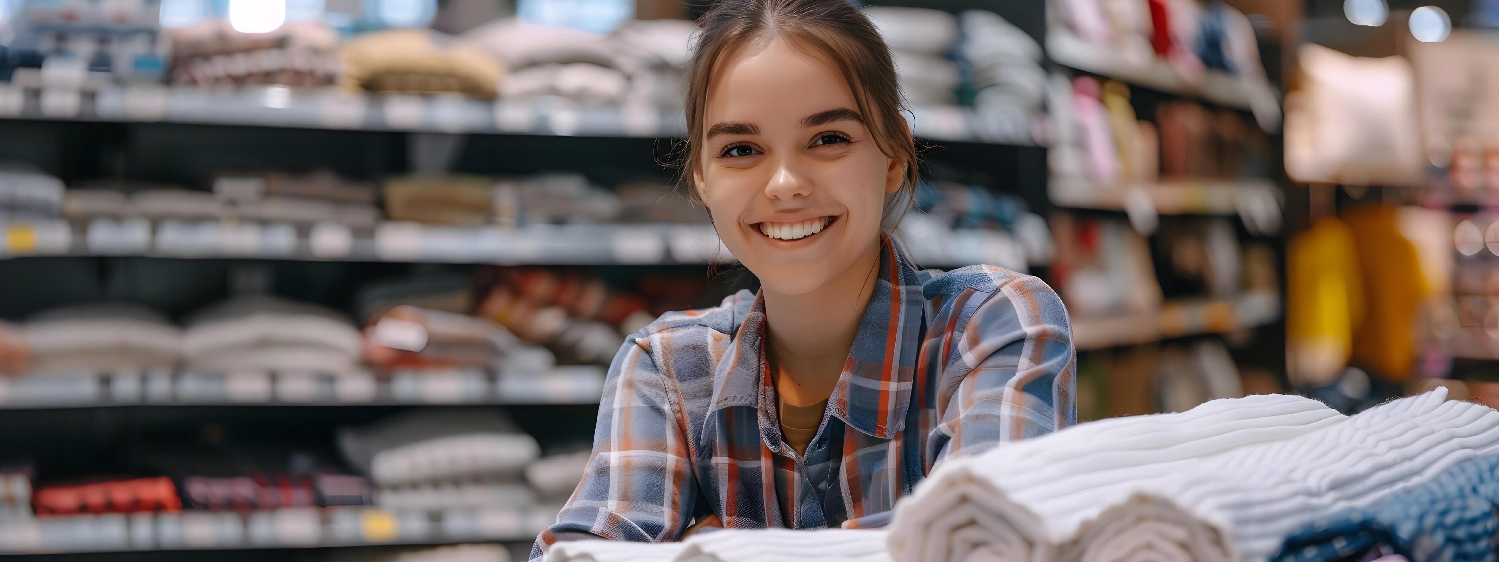 Cheerful Retail Associate Assisting Customer in Well Store Stock Free