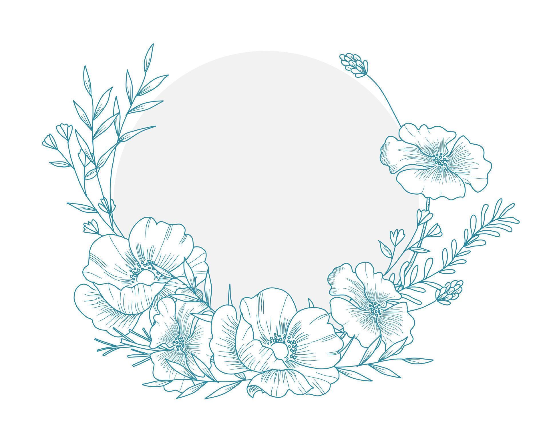 Hand Drawn Anemone and Wild Flower Wreath Stock Free