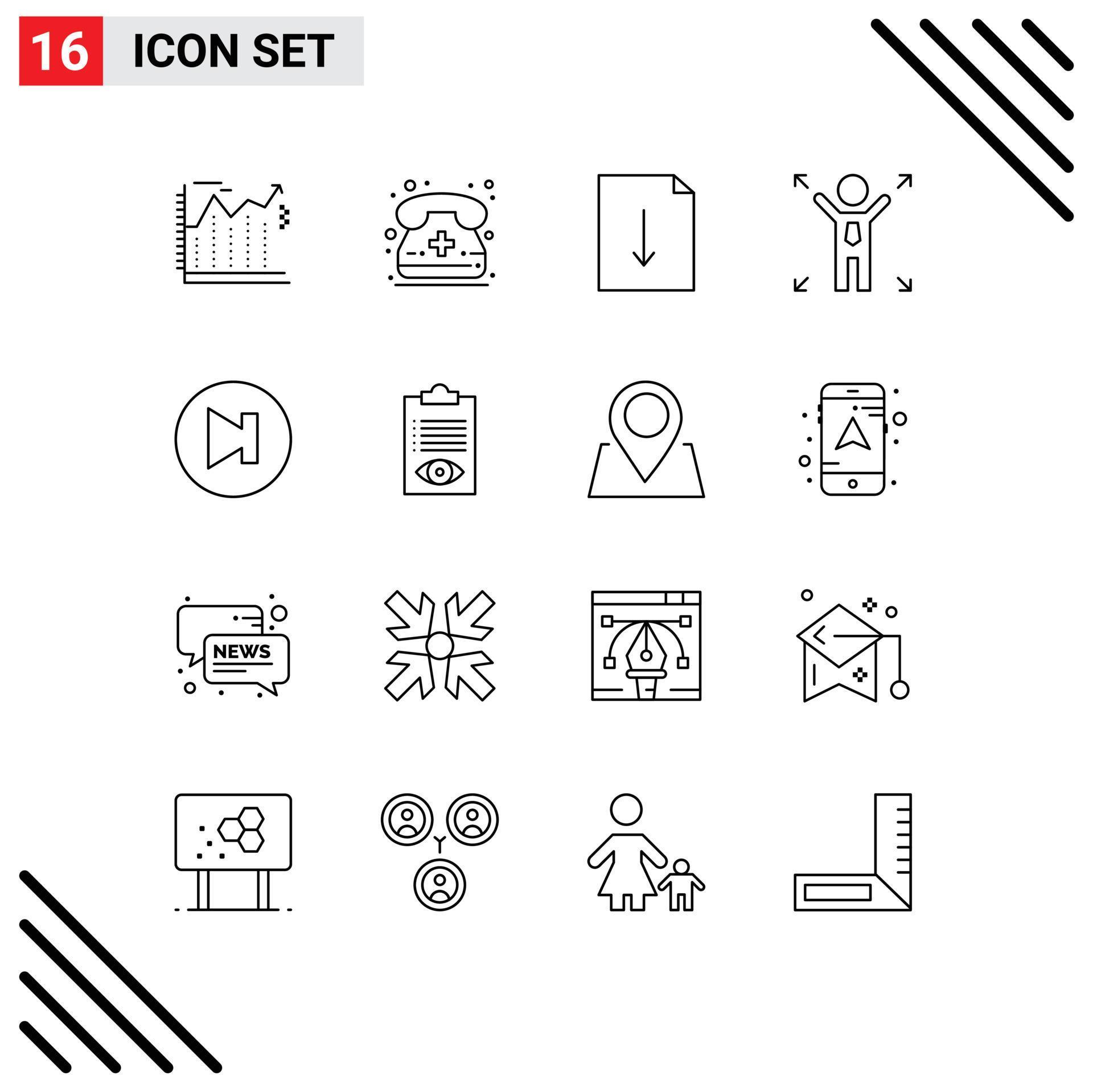 User Interface Pack of 16 Basic Outlines of check multimedia document arrow man Editable Vector Design Elements Stock Free