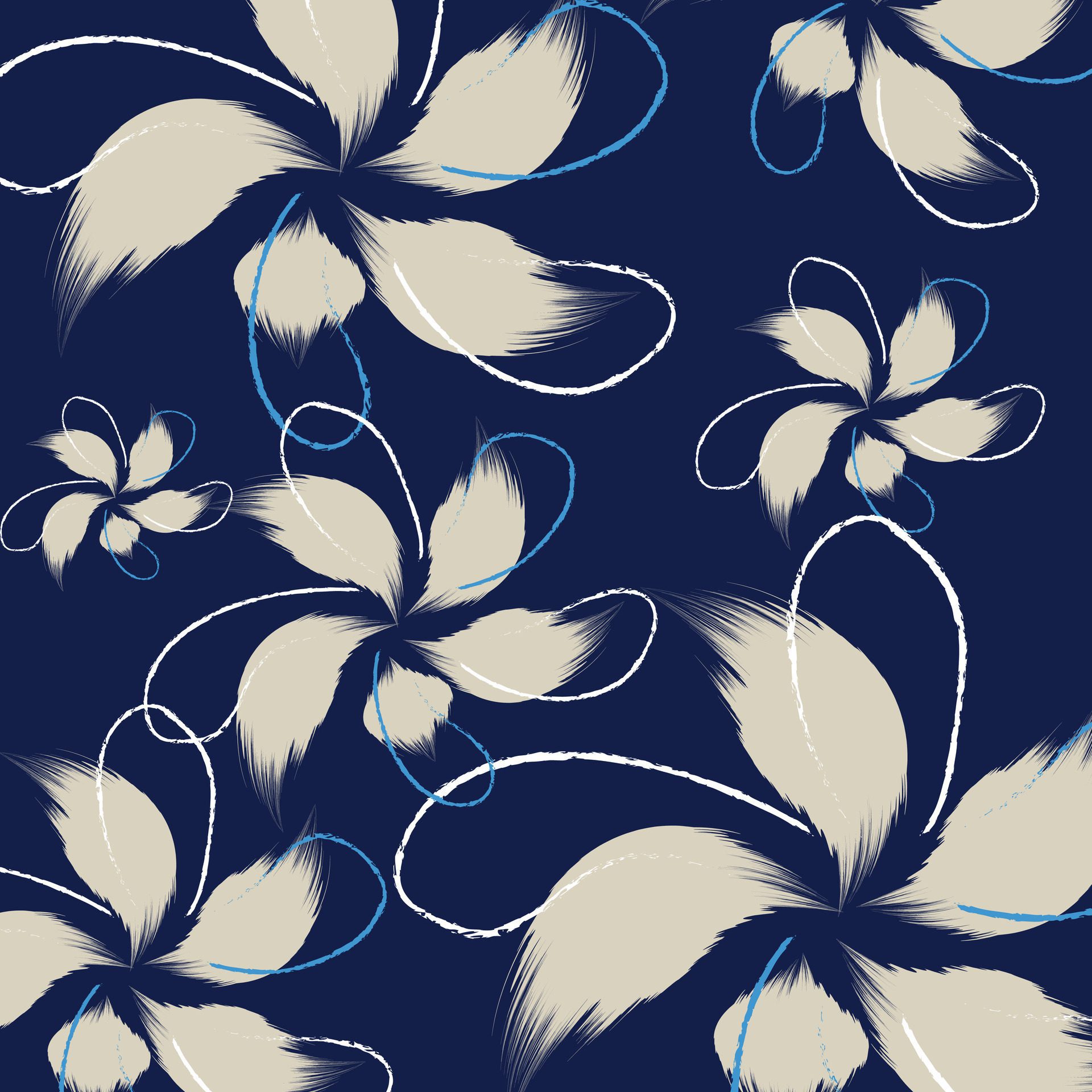 Seamless hand drawing pattern and illustration. A floral pattern textile tropical bicolor flowers Free Vector