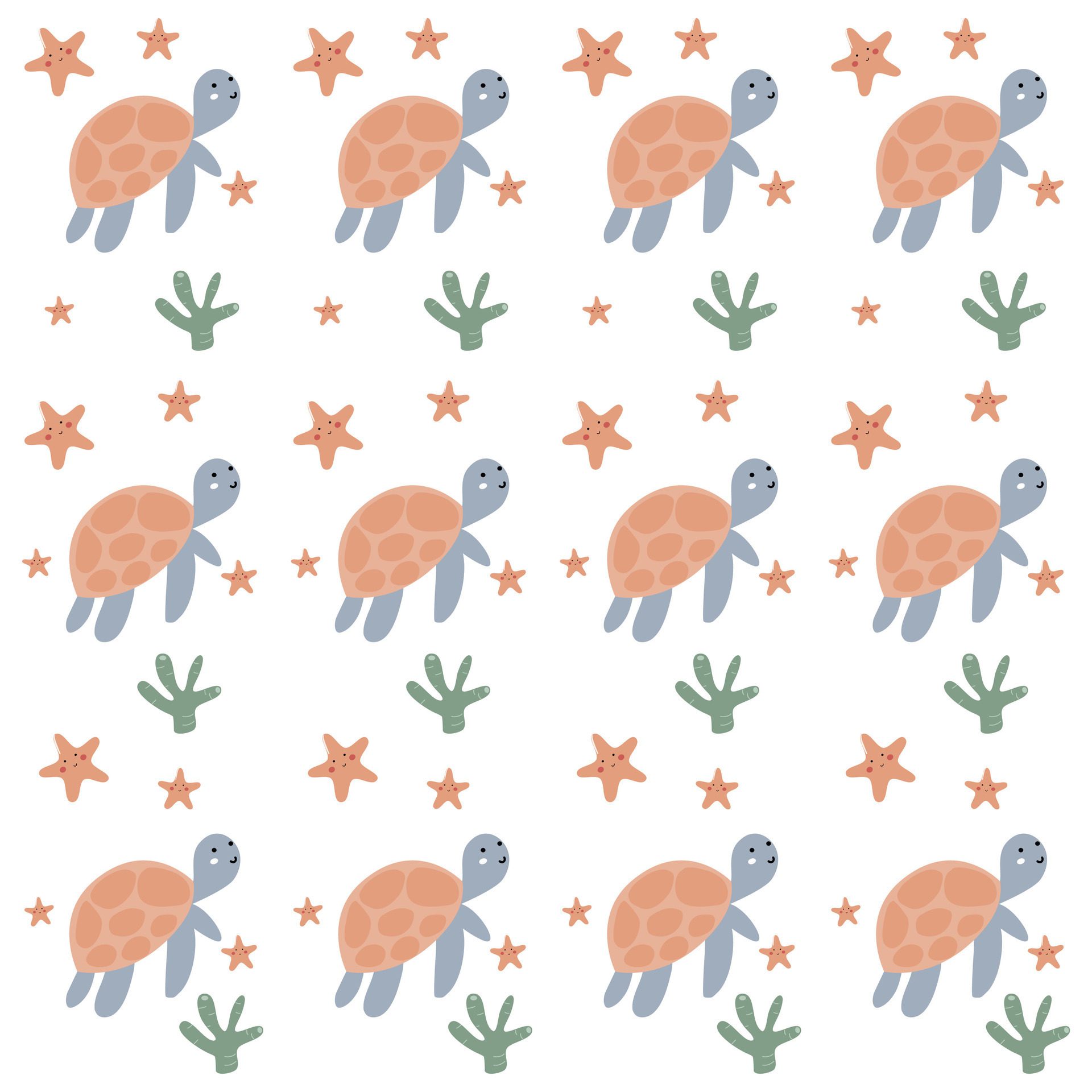 Cute underwater animal baby pattern. Cute pastel color of turtle pattern for kids. Cute characters. Underwater background Free Vector