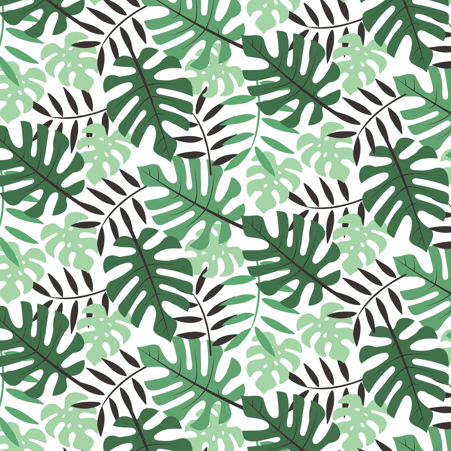 Tropical leaves seamless pattern. Green abstract jungle leaves repeat on white. Summer background design for print, decor, fabric, card. Free Vector