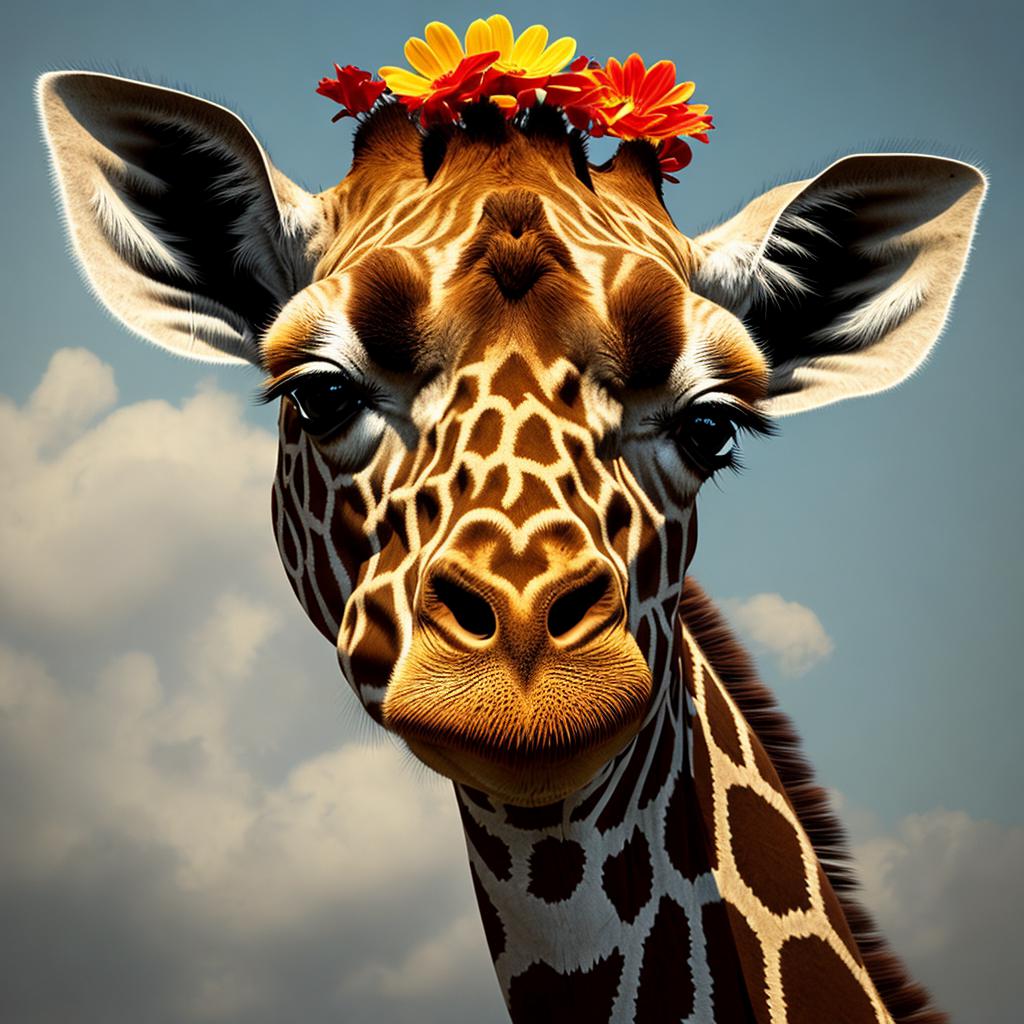 Giraffe with flowers for by @ai_generated