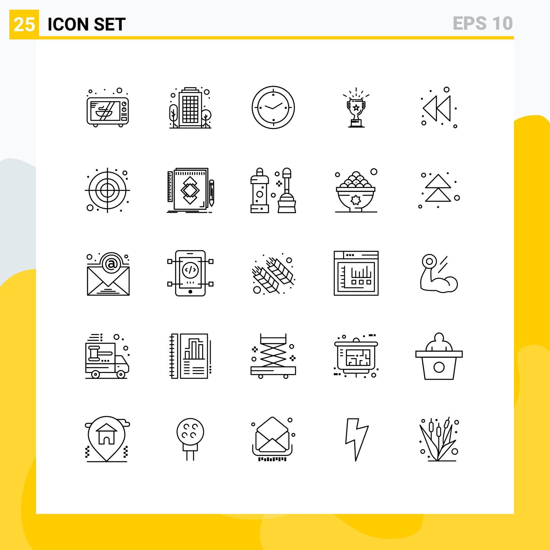 Universal Icon Symbols Group of 25 Modern Lines of rewind arrow timer trophy medal Editable Vector Design Elements Stock Free