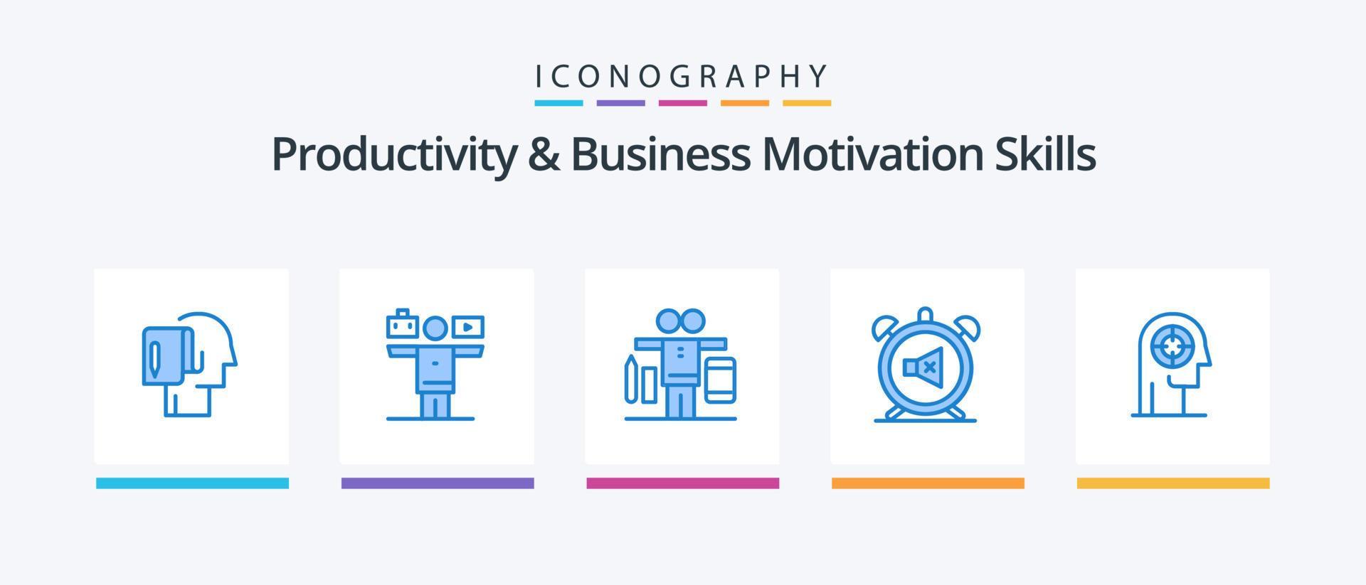 Productivity And Business Motivation Skills Blue 5 Icon Pack Including head. concentration. work. arrow. off. Creative Icons Design Stock Free