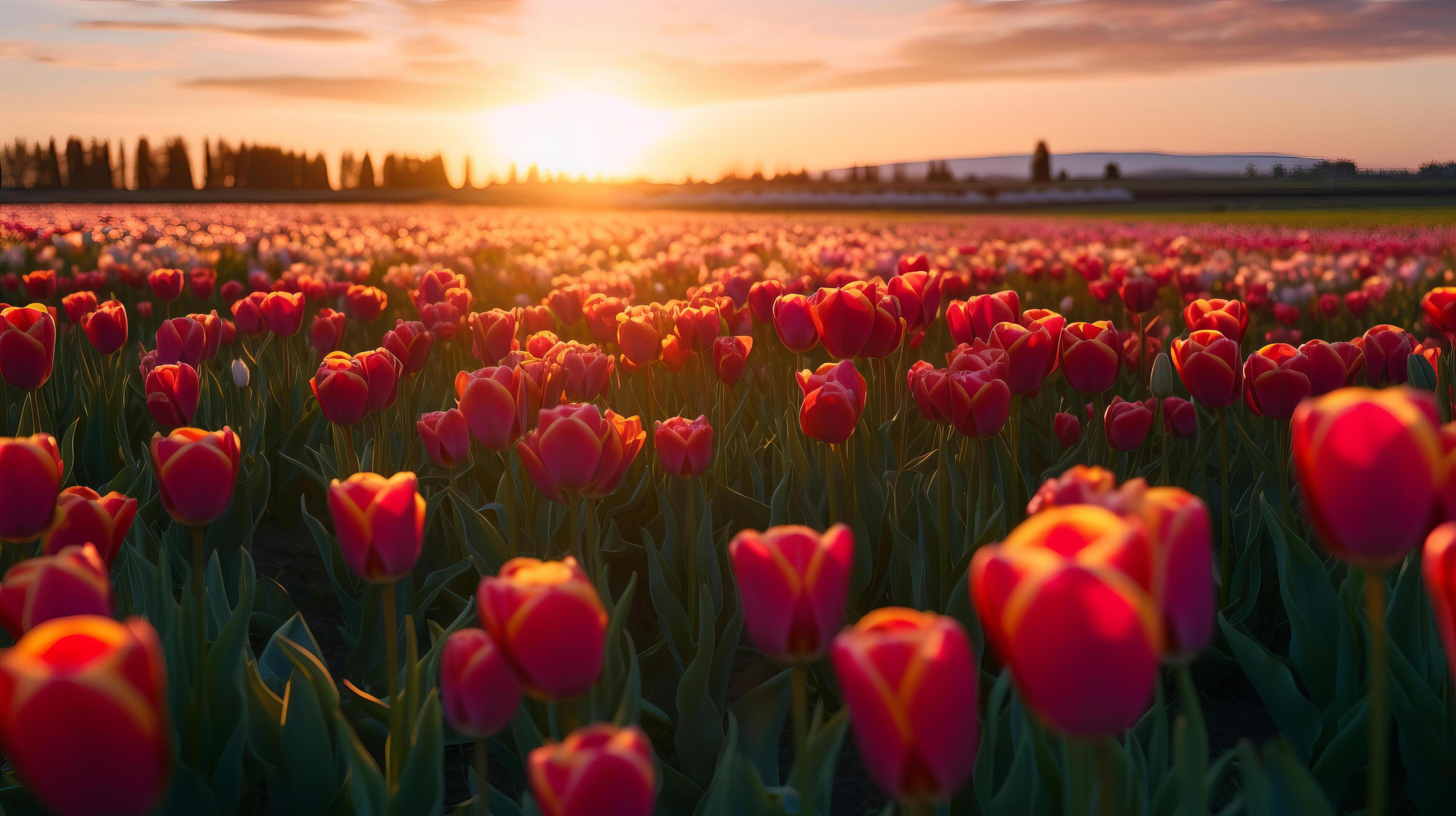 Tulips flower field. Illustration Stock Free