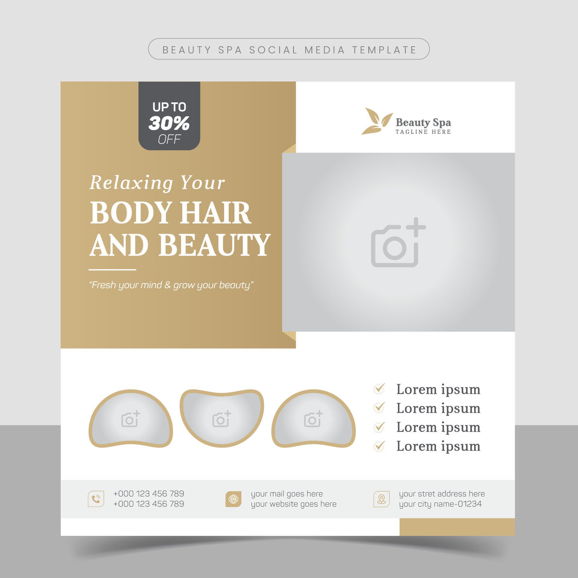 Relaxing body spa treatment social media banner post template. square beauty center makeup social media post design template. Free Vector