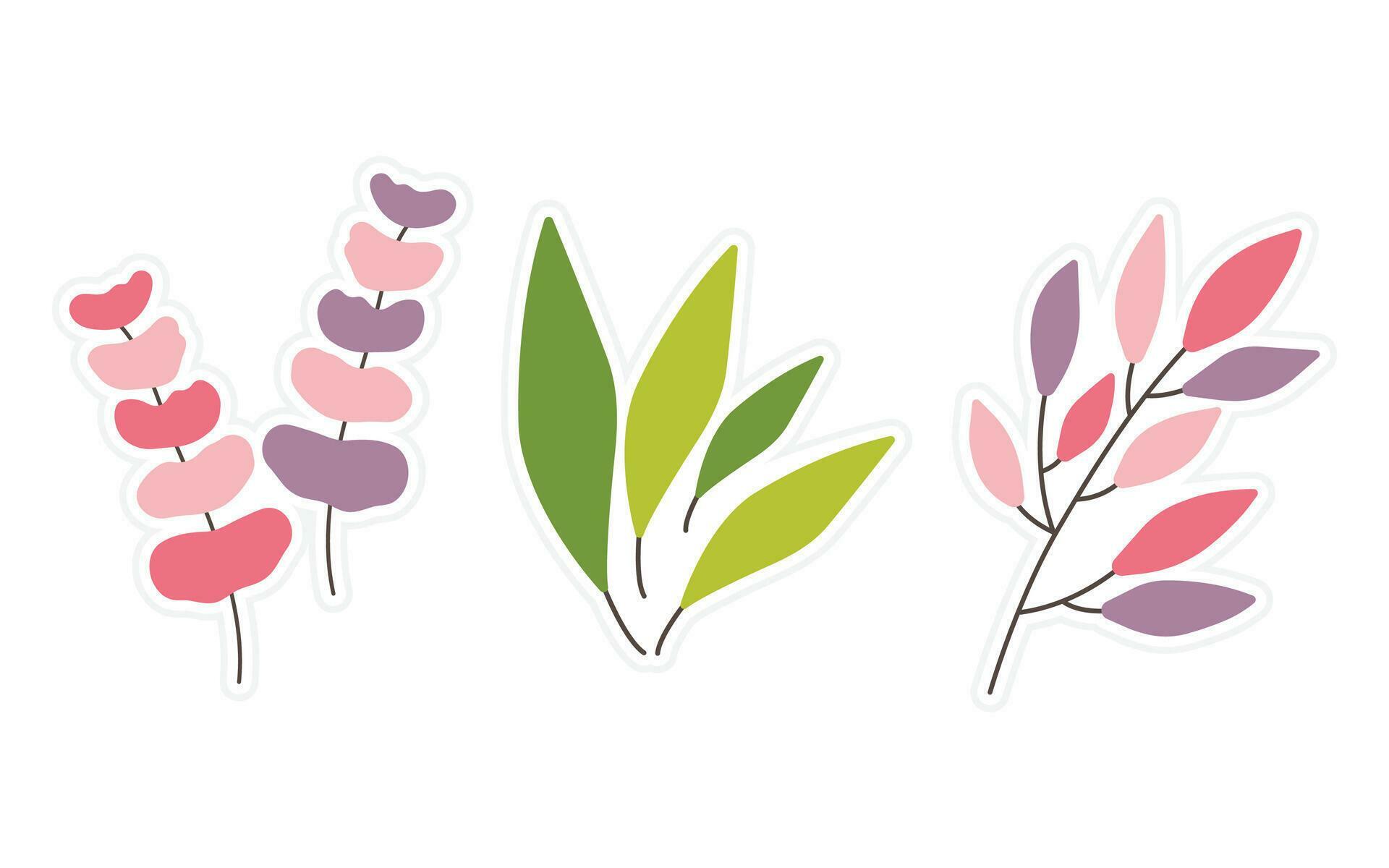 Set of flowers, floral and leaf stickers elements isolated on a white background. Stock Free