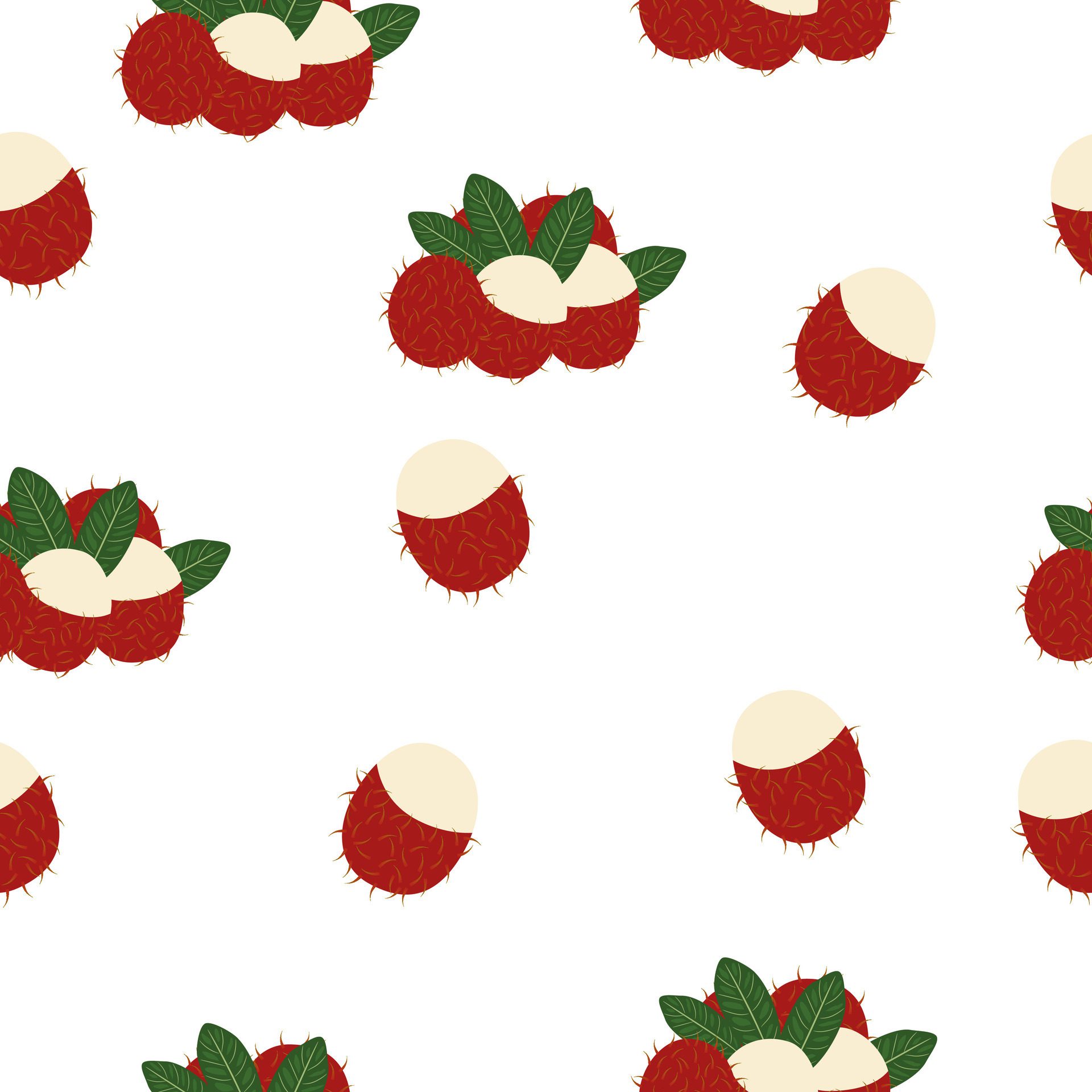 Fresh Rambutan Tropical Fruit Seamless Pattern On White Background Free Vector