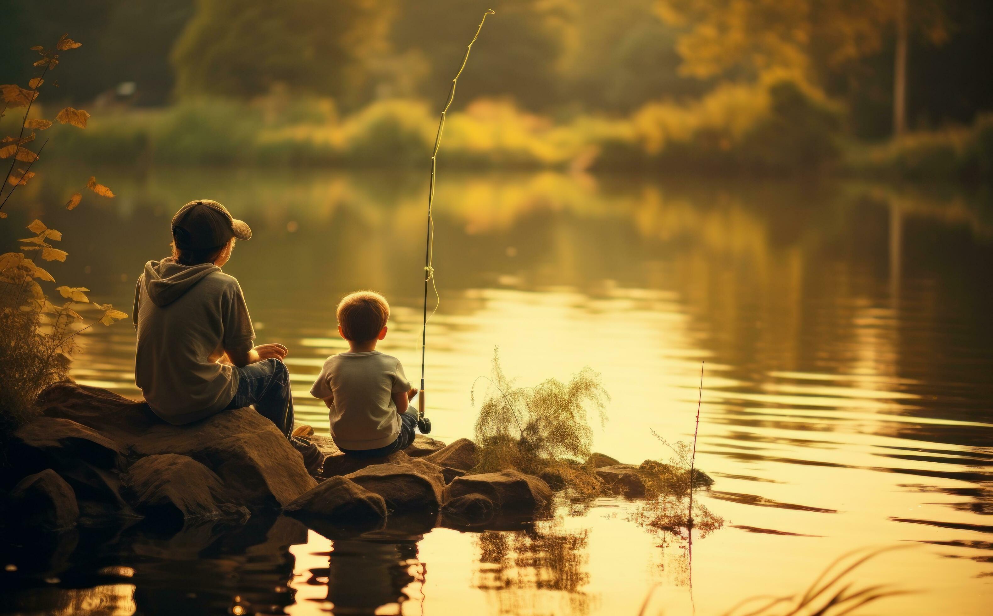 A family spend time near river together Stock Free