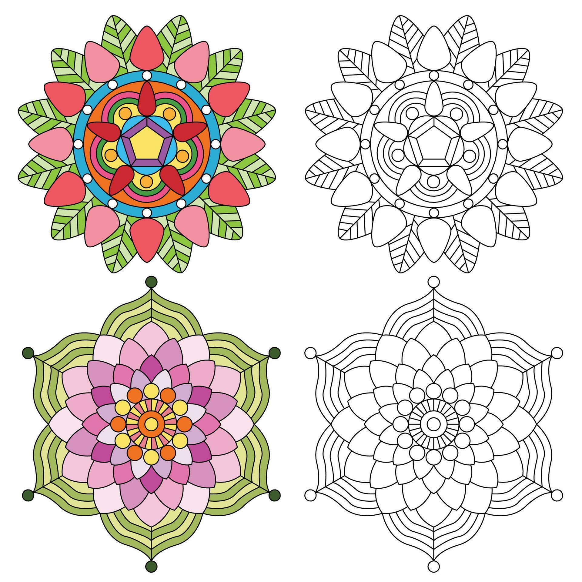 Mandala flower 2 style coloring for adults. Vintage decorative elements. Oriental pattern, vector illustration. Mandala Coloring page. Stock Free